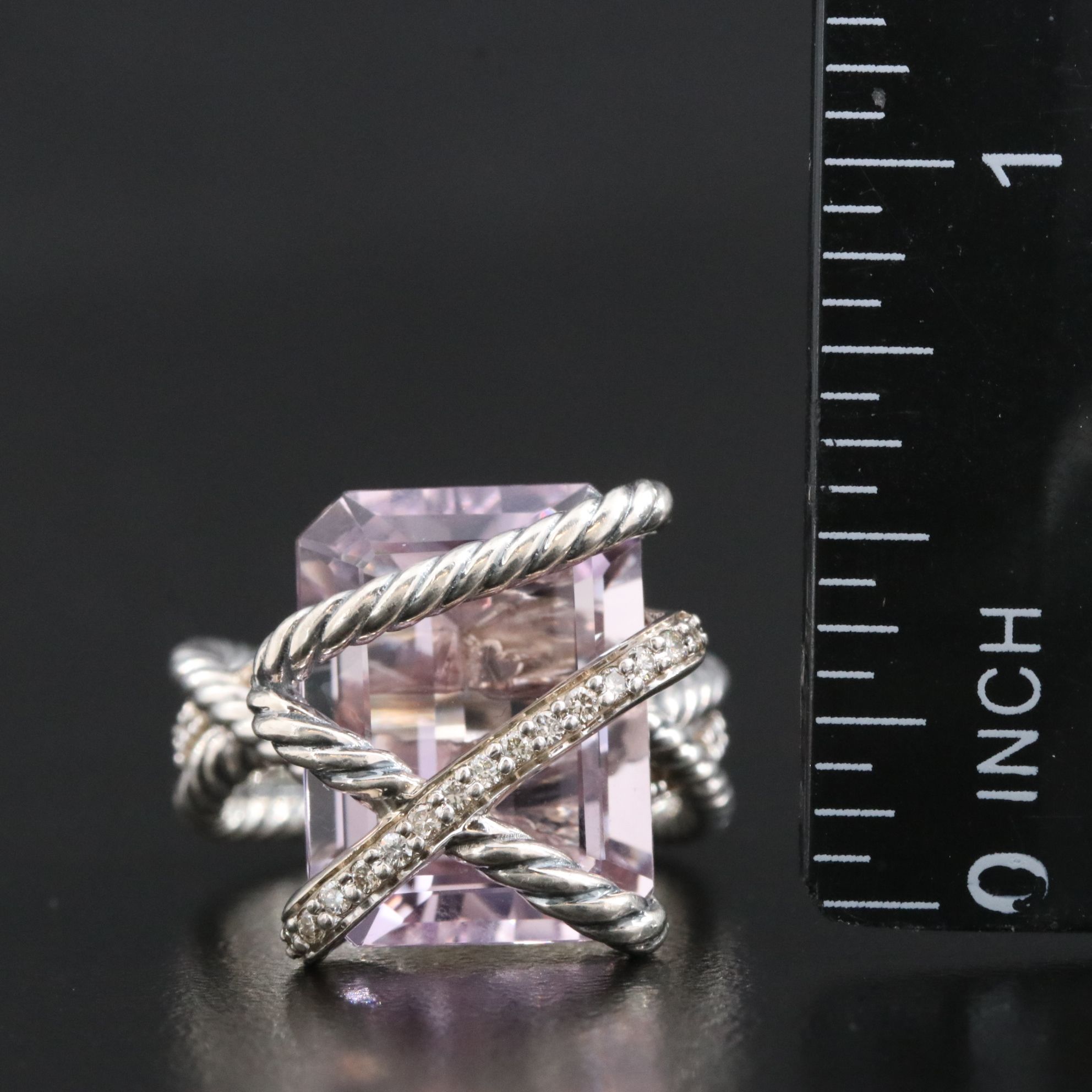 David Yurman Sterling Lavender Amethyst and Diamond Cable Wrap Ring