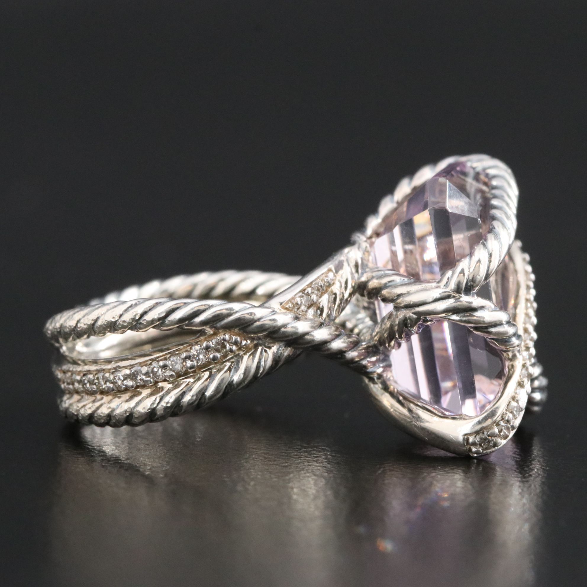 David Yurman Sterling Lavender Amethyst and Diamond Cable Wrap Ring