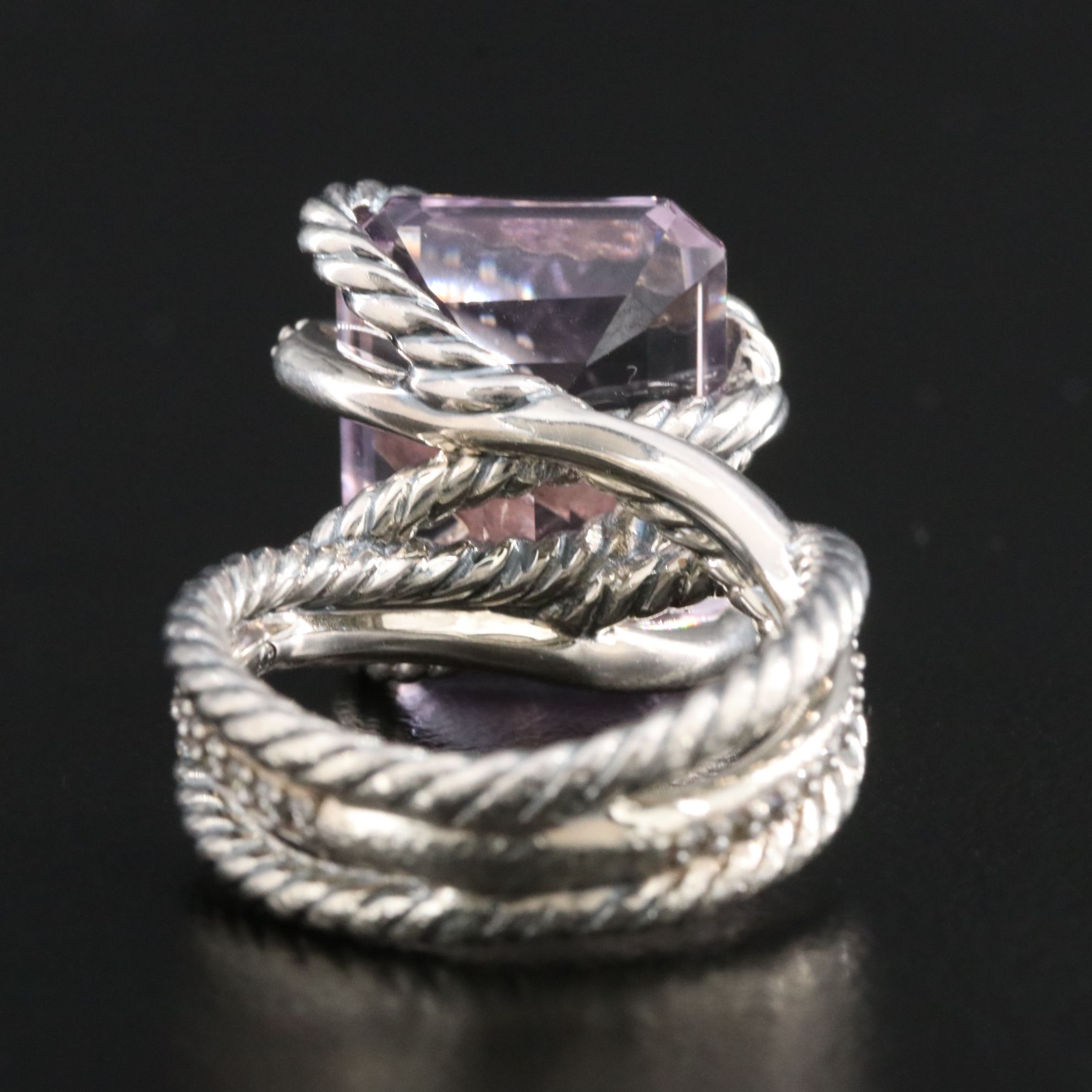 David Yurman Sterling Lavender Amethyst and Diamond Cable Wrap Ring