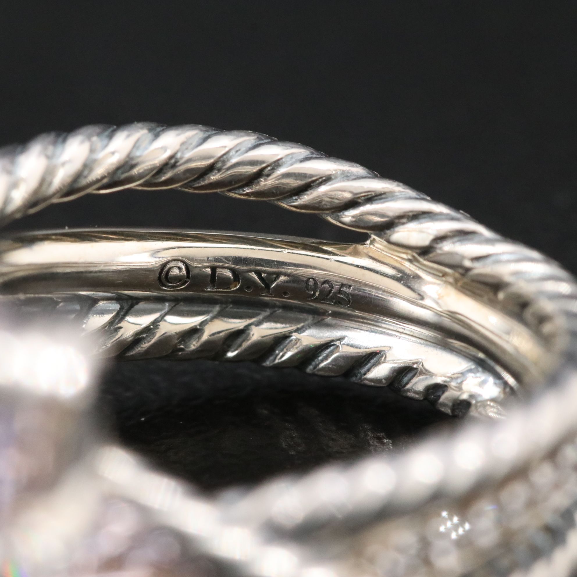 David Yurman Sterling Lavender Amethyst and Diamond Cable Wrap Ring