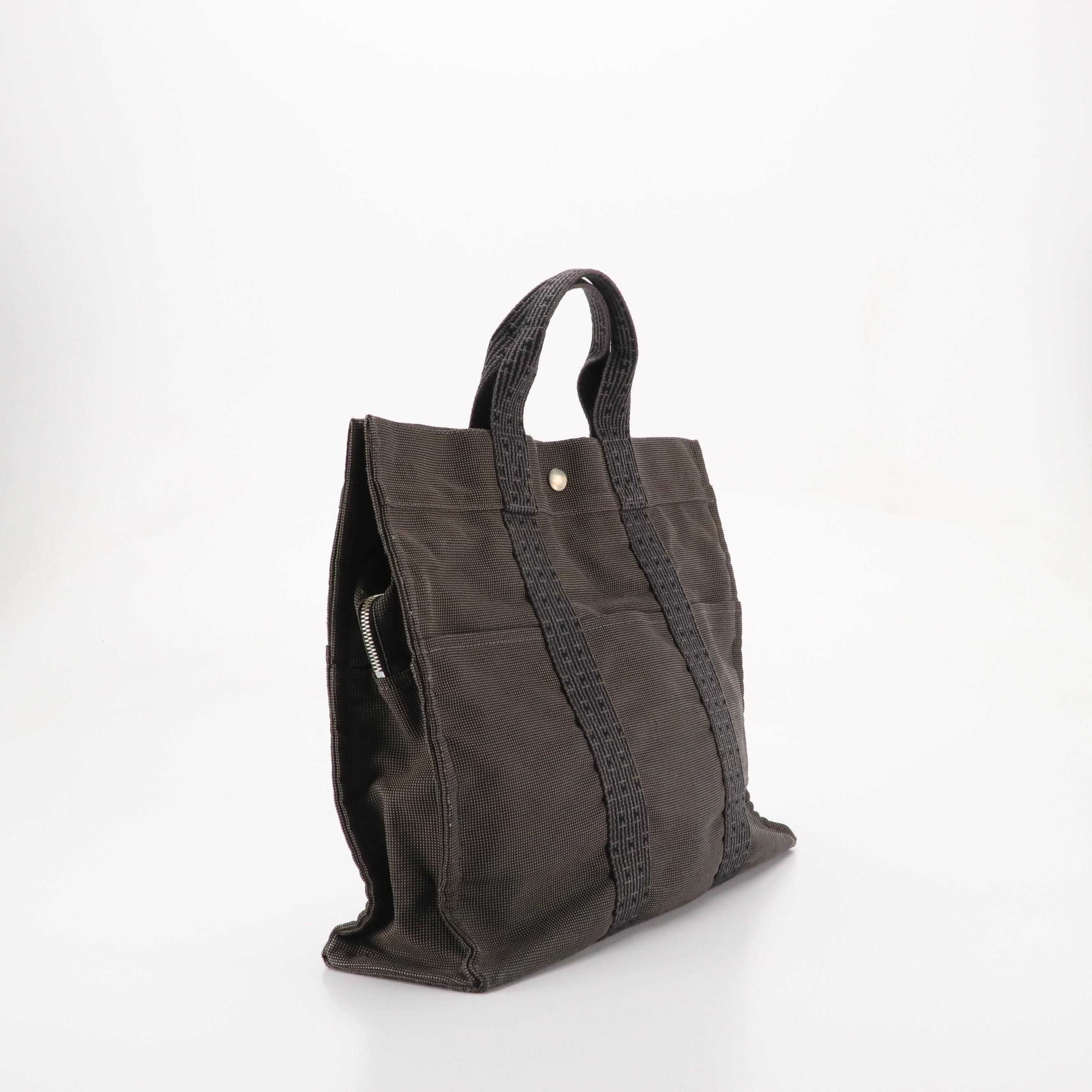 Hermès Herline Fourre-Tout MM Zip Tote in Grey and Black Nylon Canvas