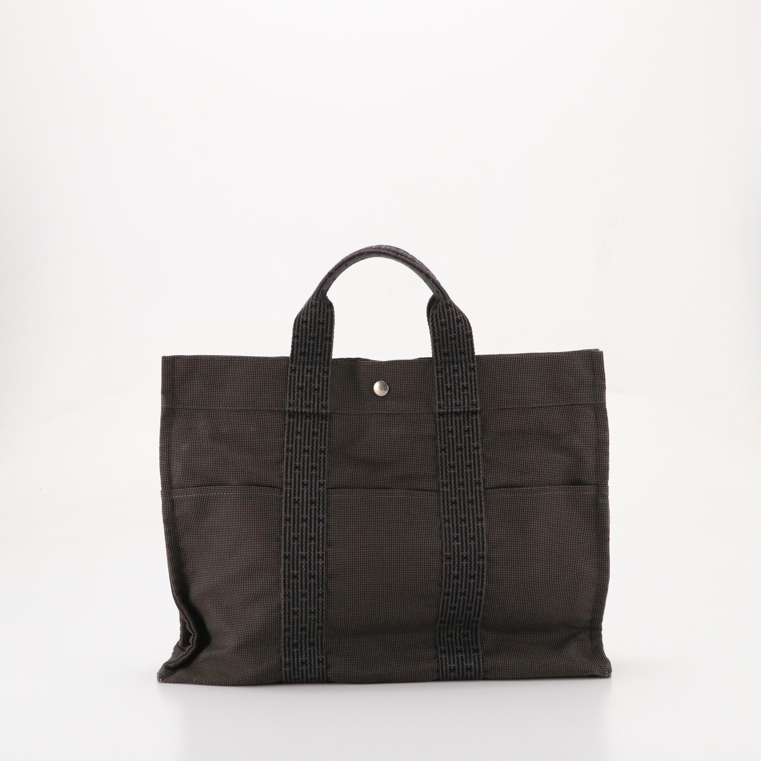 Hermès Herline Fourre-Tout MM Zip Tote in Grey and Black Nylon Canvas
