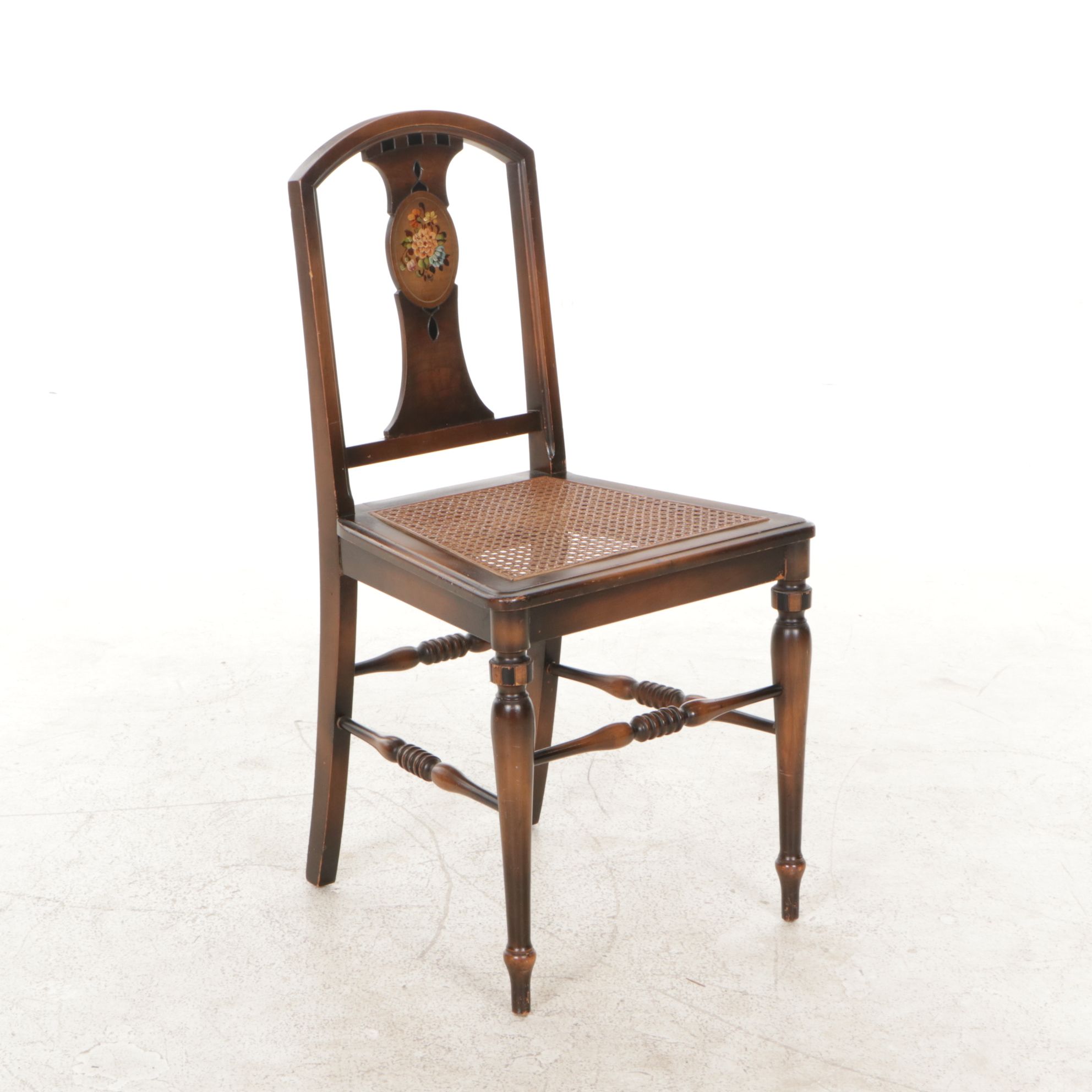 J.B. VanSciver Hand Painted Walnut Side Chair with Woven Cane Seat