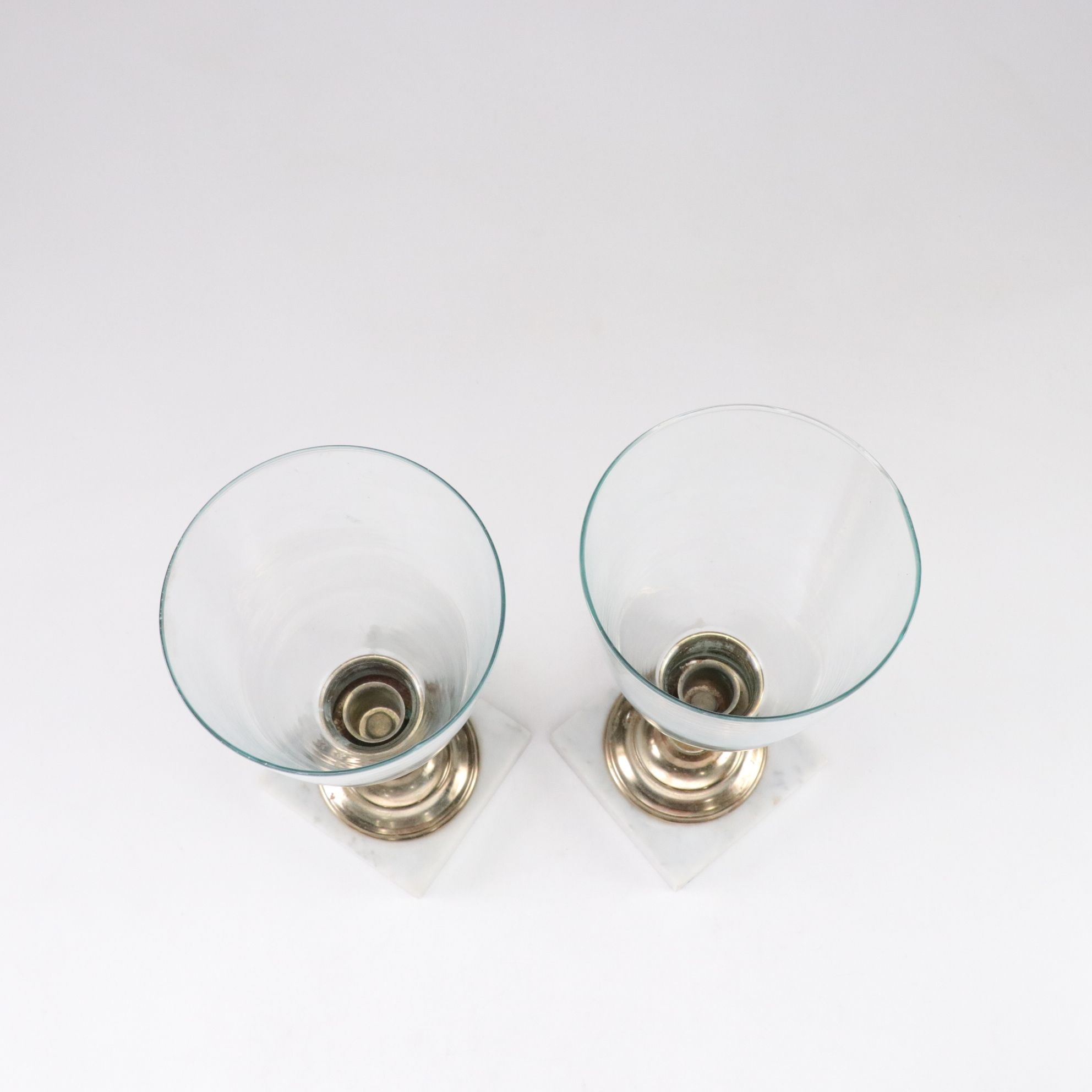 Polished Brass Candle Holders & Glass Shades