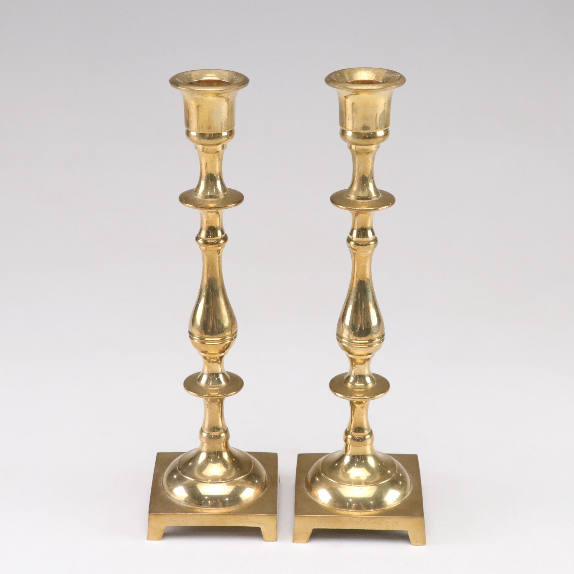 Polished Brass Candle Holders & Glass Shades