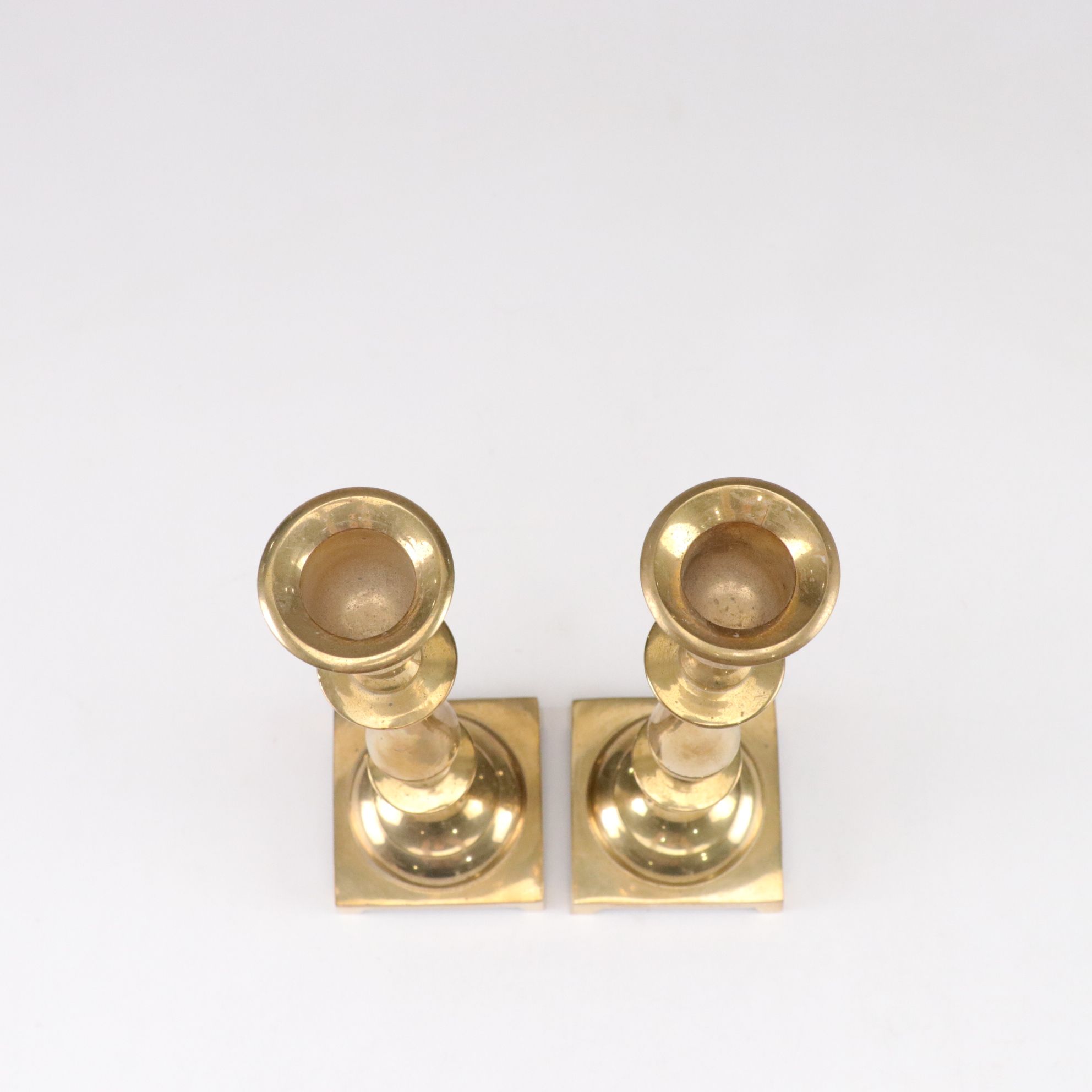 Polished Brass Candle Holders & Glass Shades