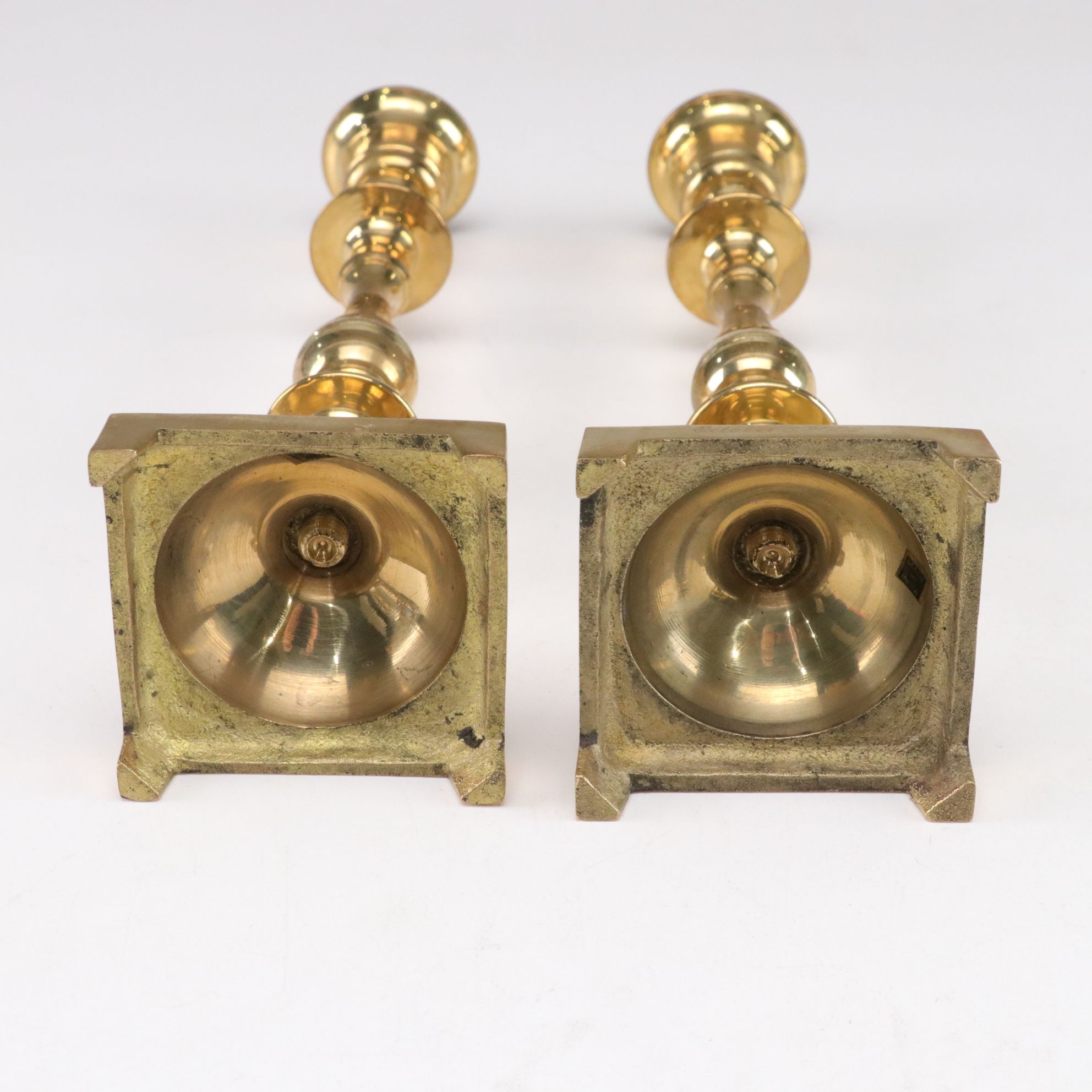 Polished Brass Candle Holders & Glass Shades