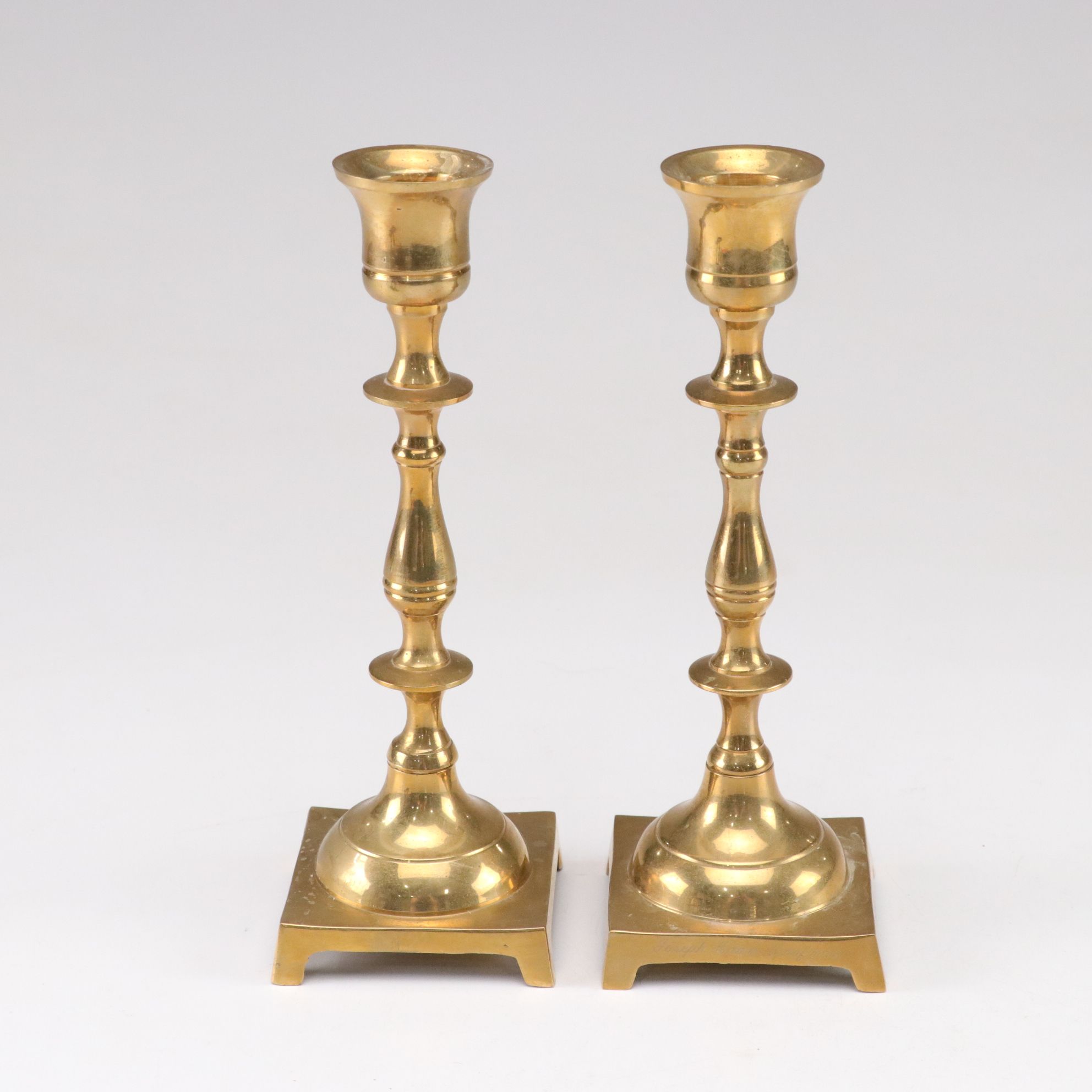 Polished Brass Candle Holders & Glass Shades