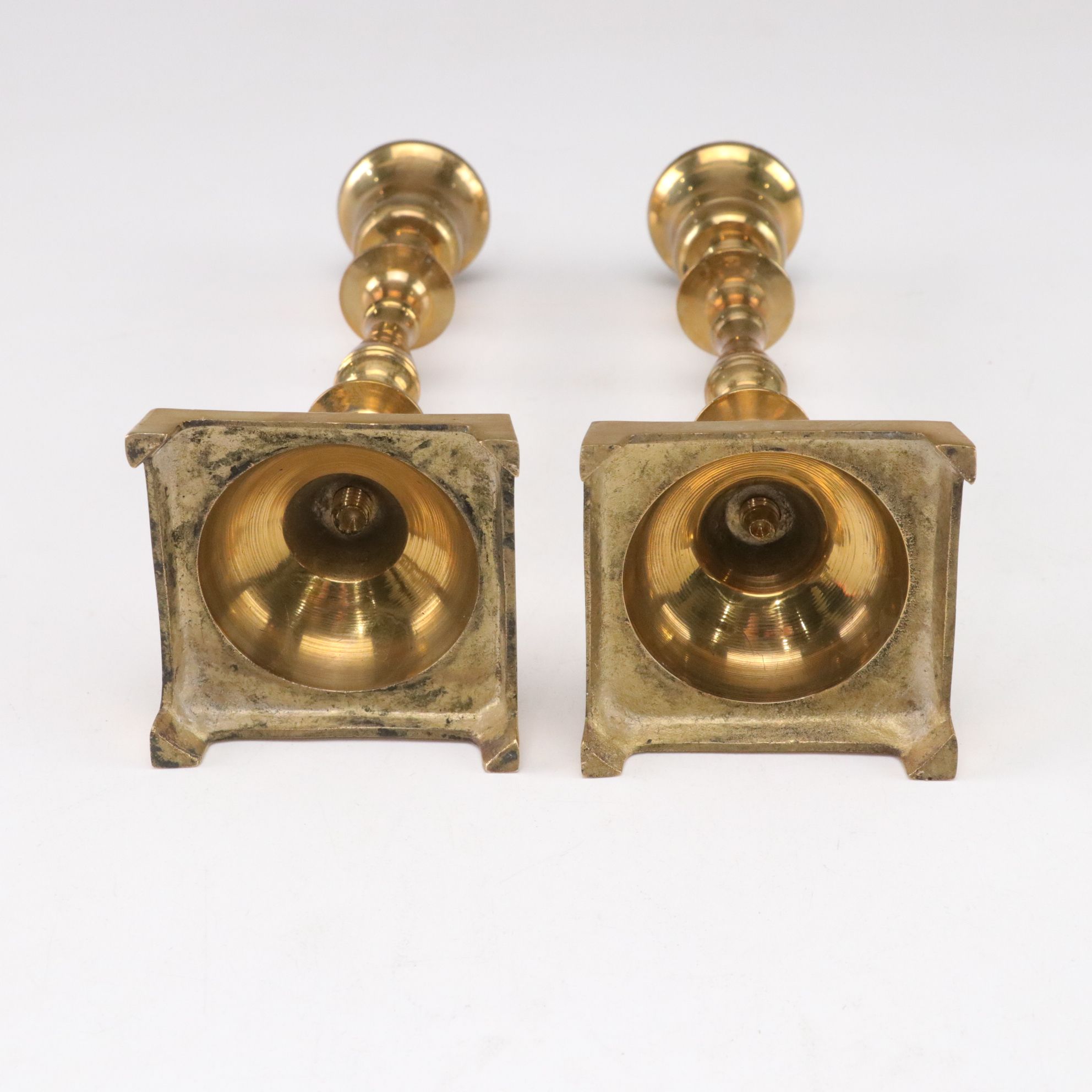 Polished Brass Candle Holders & Glass Shades