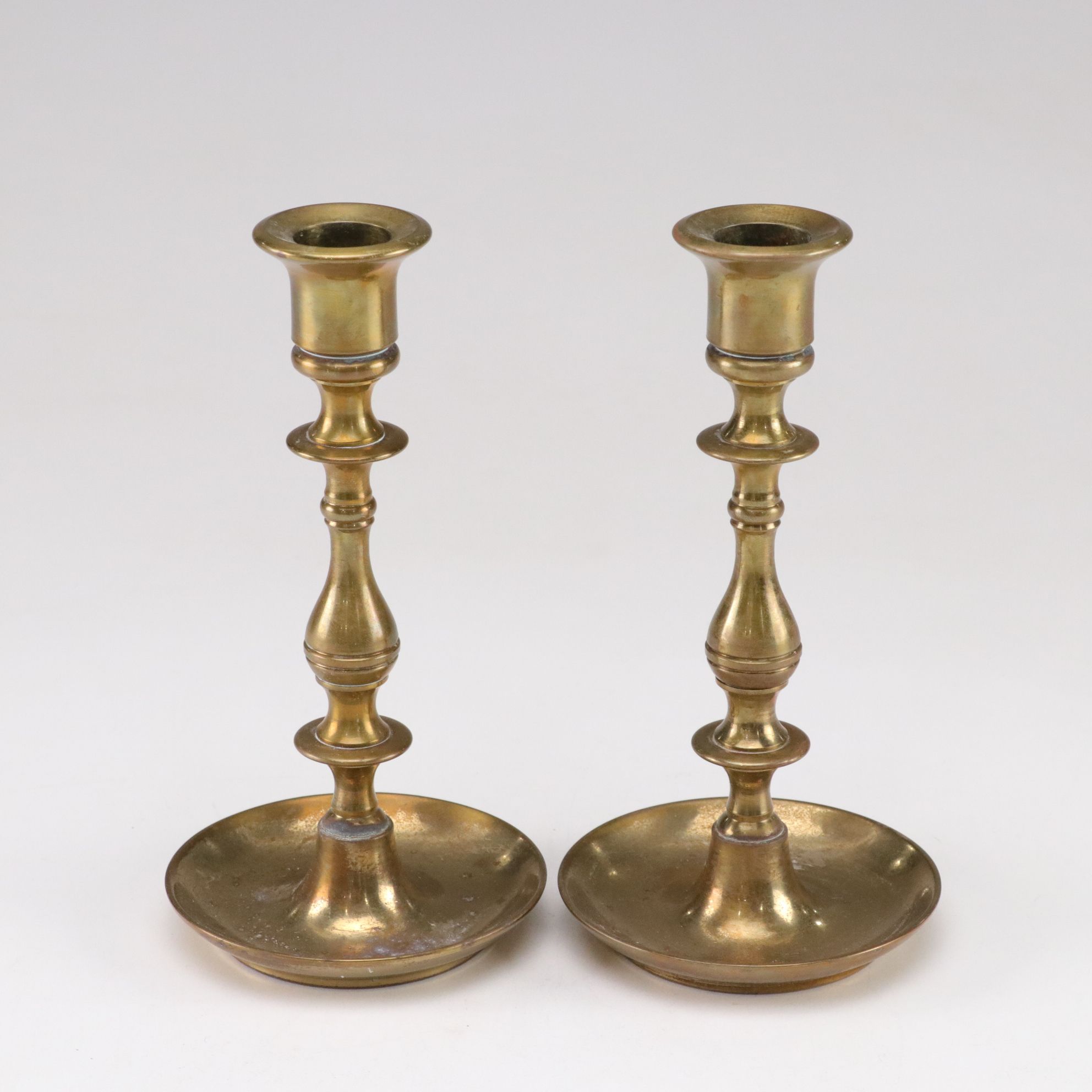 Polished Brass Candle Holders & Glass Shades