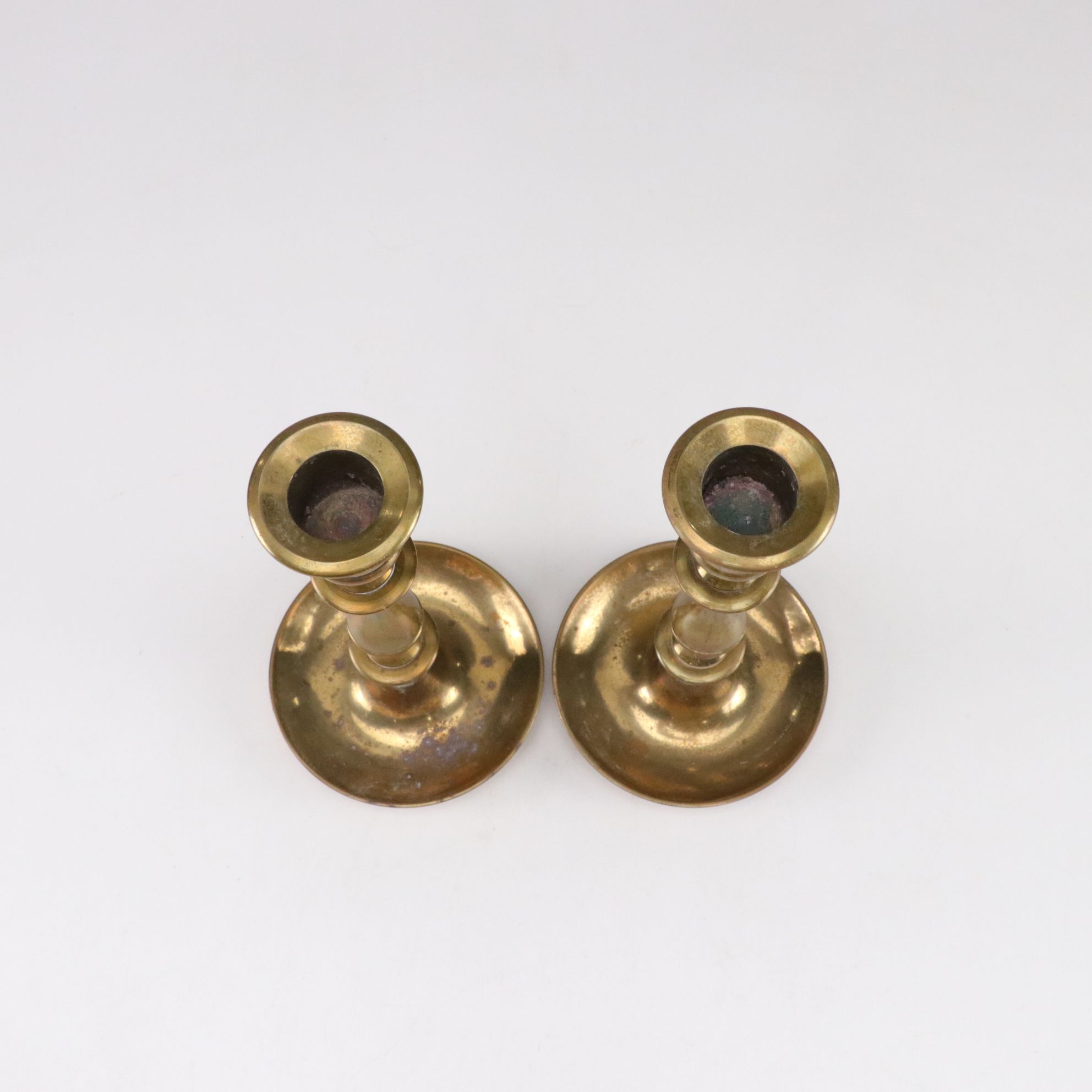 Polished Brass Candle Holders & Glass Shades