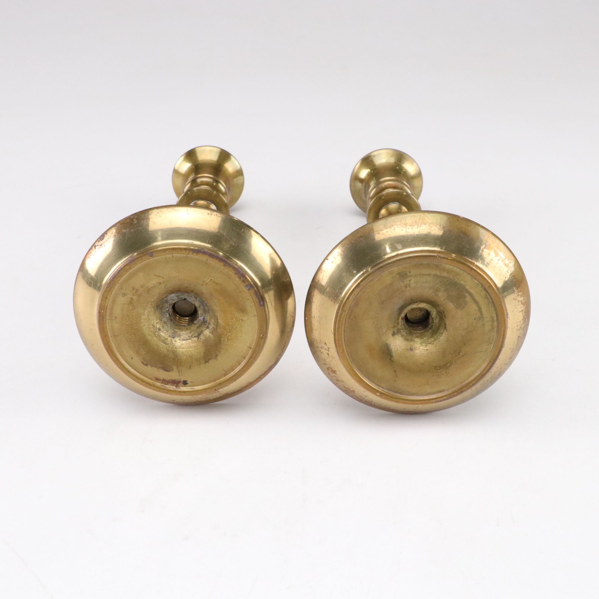 Polished Brass Candle Holders & Glass Shades