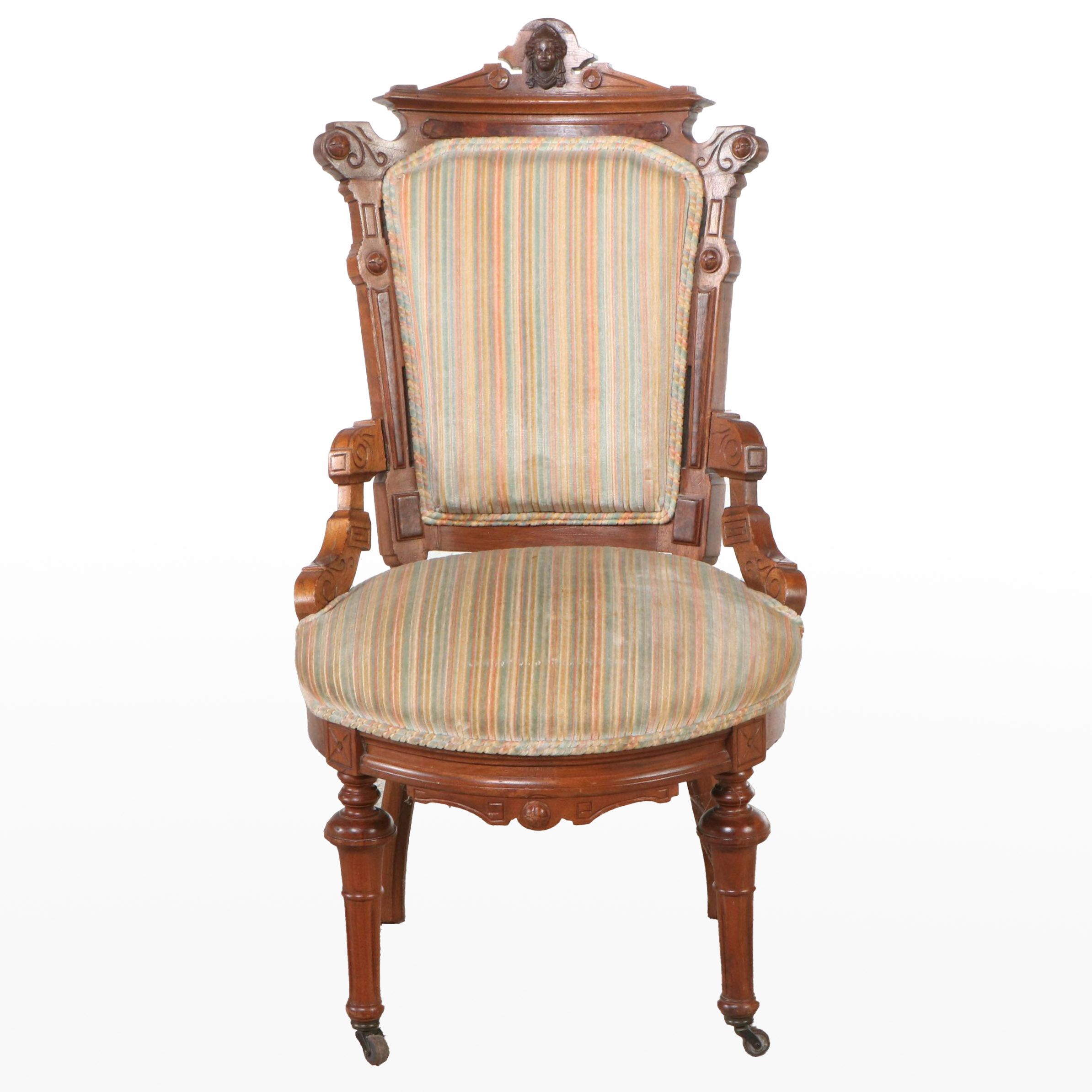 Victorian Carved Walnut Side Chair, Early 20th Century