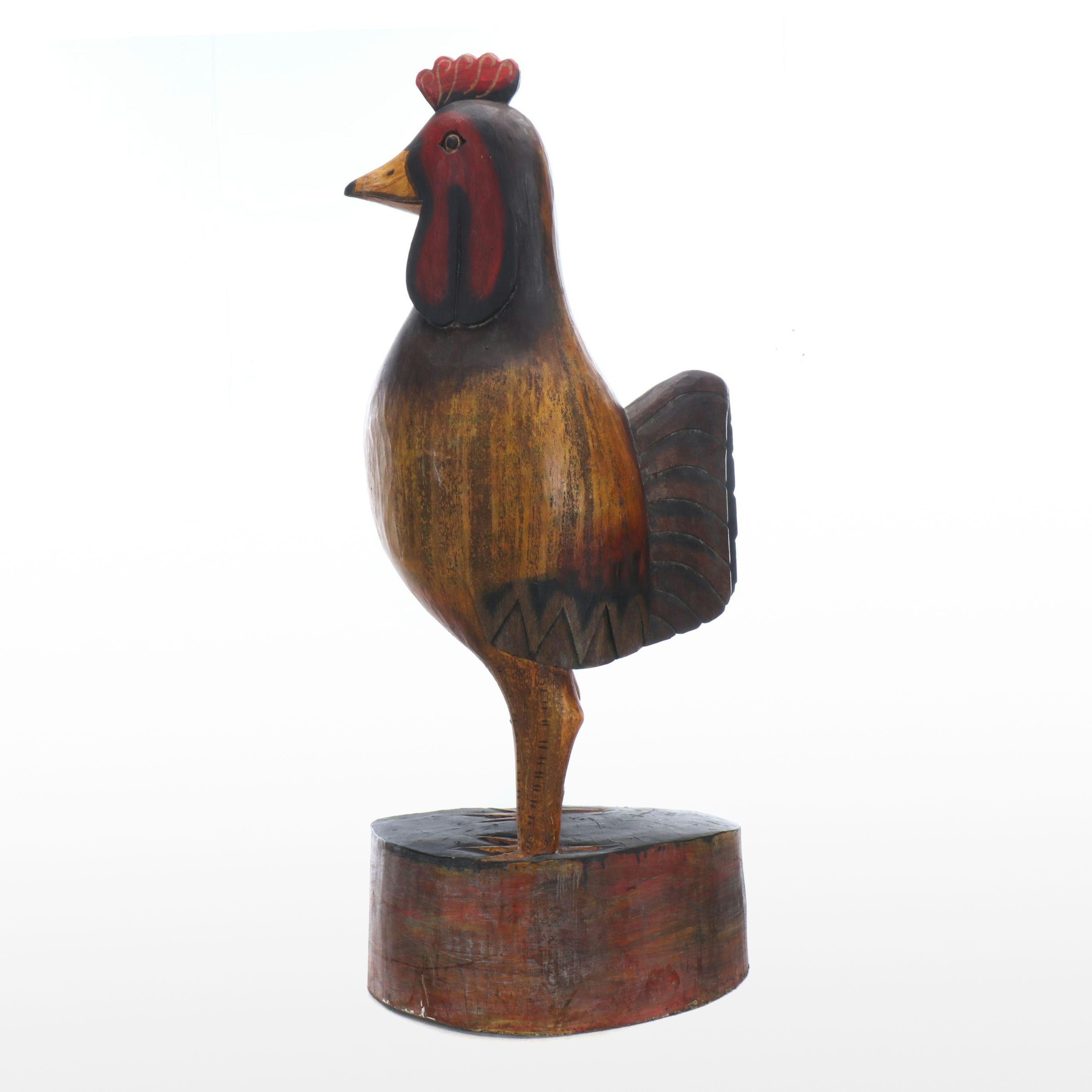 Rustic Style Carved Wood Rooster