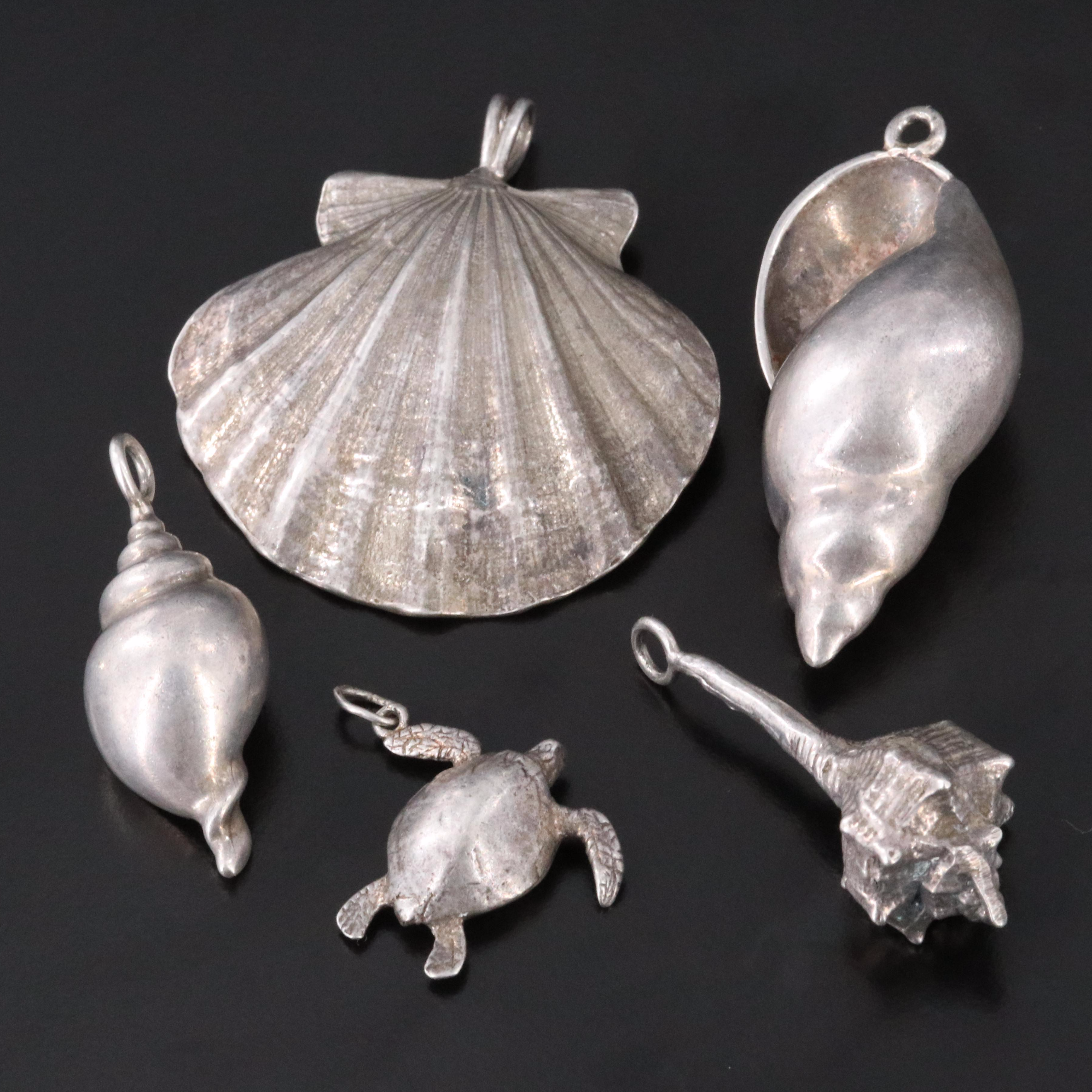 Silver Sea Shell and Turtle Pendants