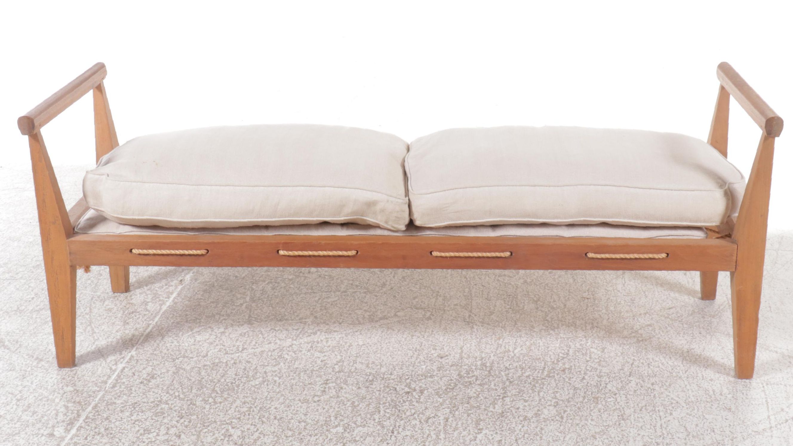 Mid Century Modern Bench with Rope Seat Support