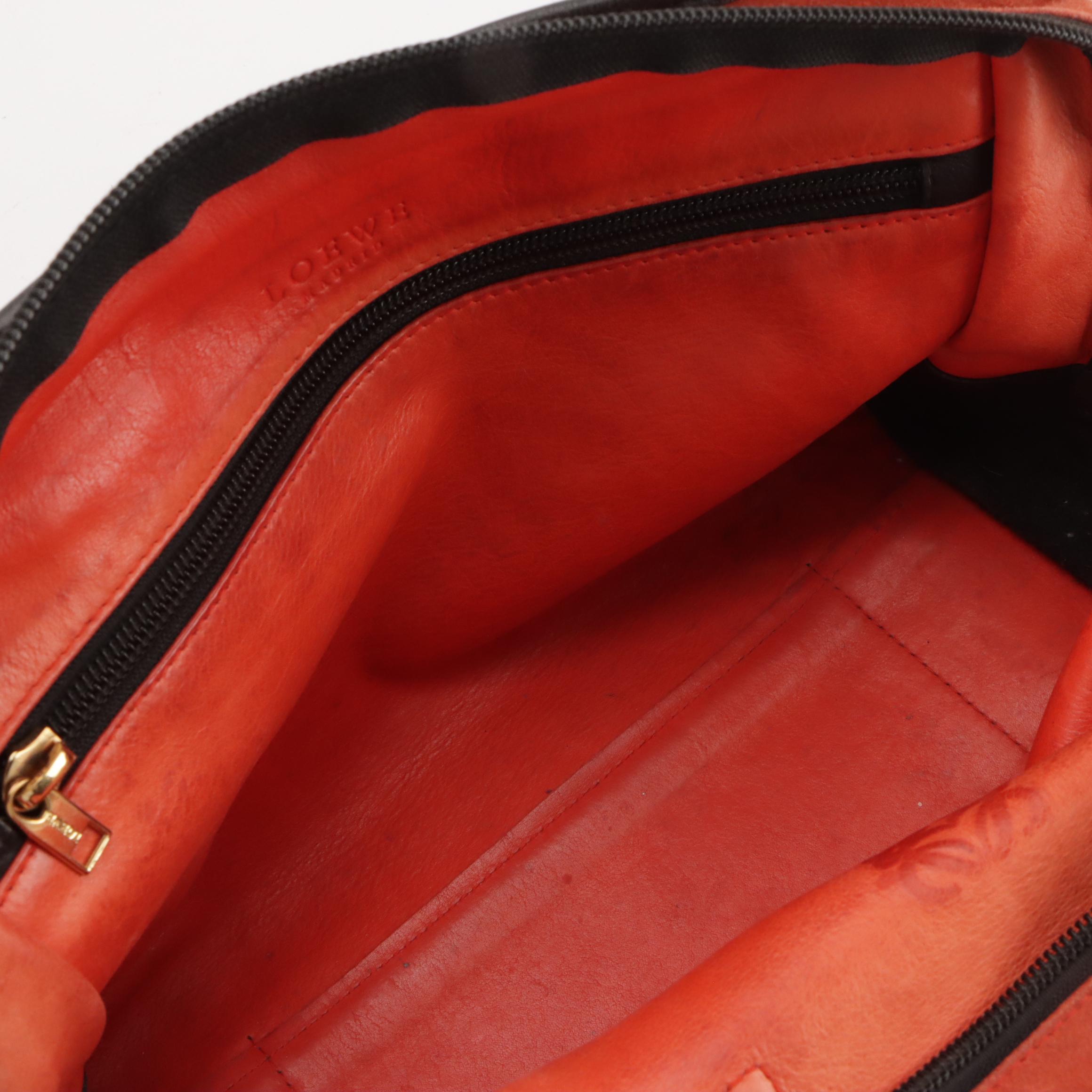 Loewe Amazona Handbag in Burnt Orange Suede and Black Leather Trim