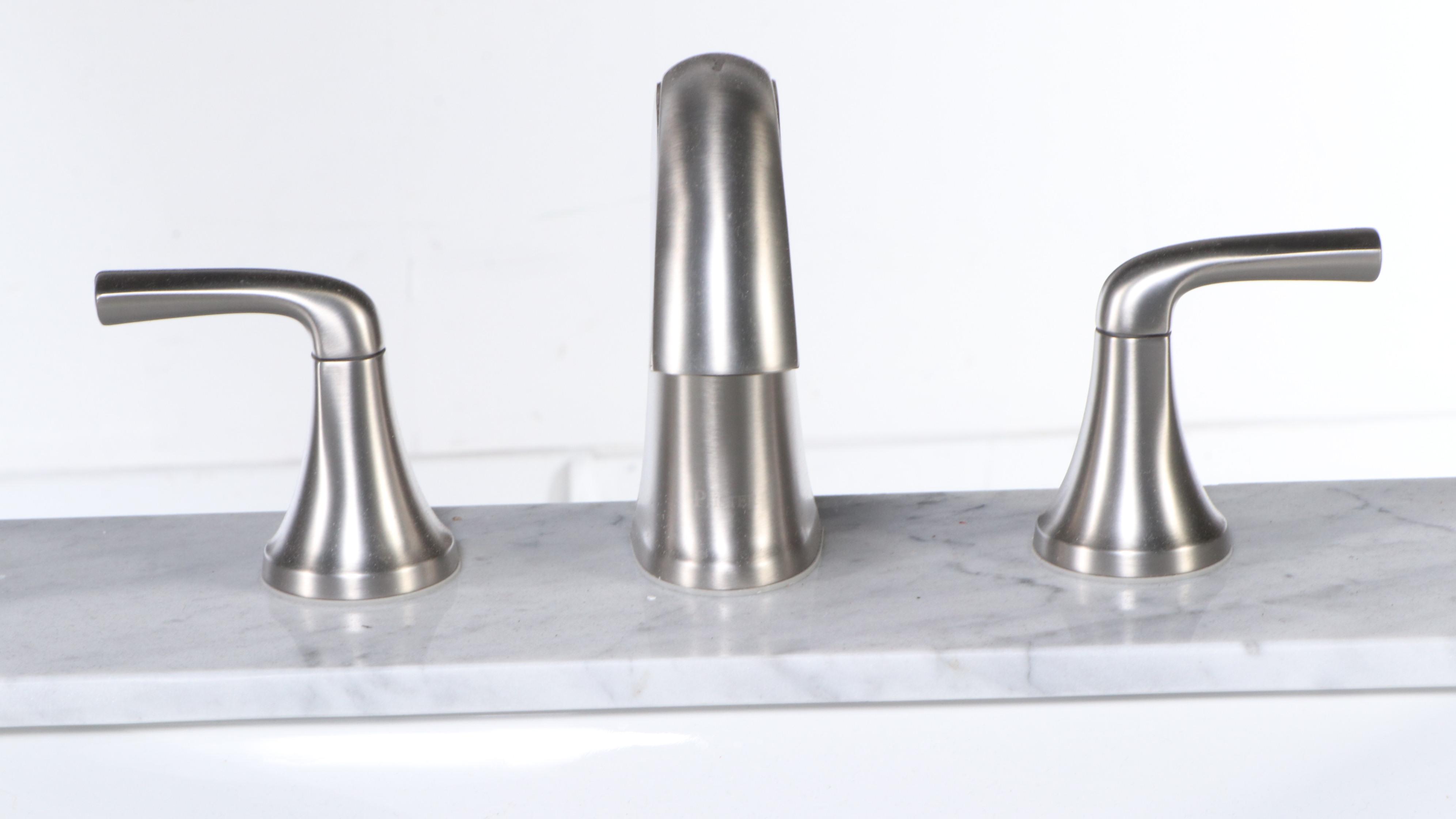 OVE Decors Marble Undermount Single Vanity with Blue Cabinet Satin Nickel Faucet