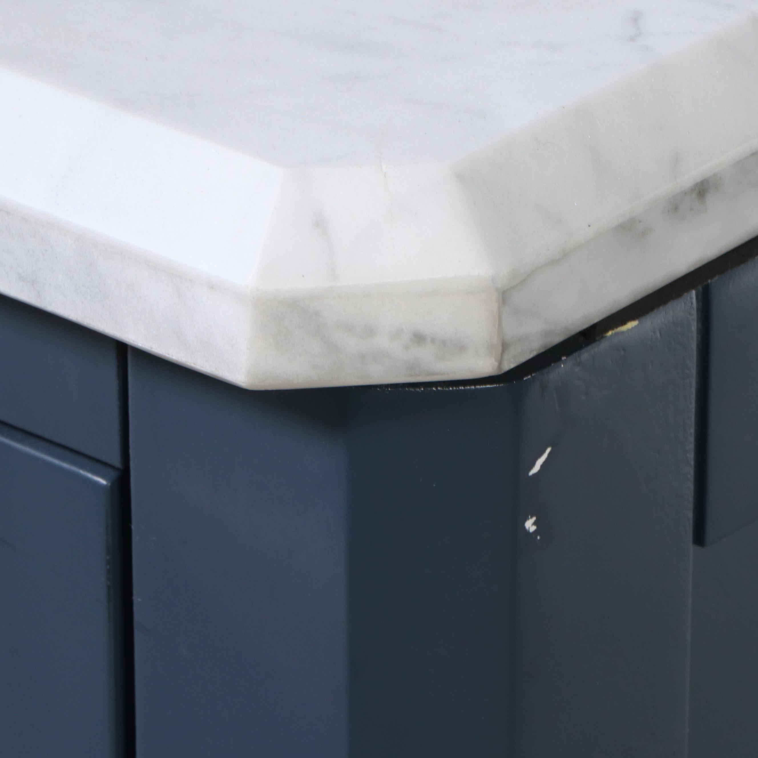 OVE Decors Marble Undermount Single Vanity with Blue Cabinet Satin Nickel Faucet