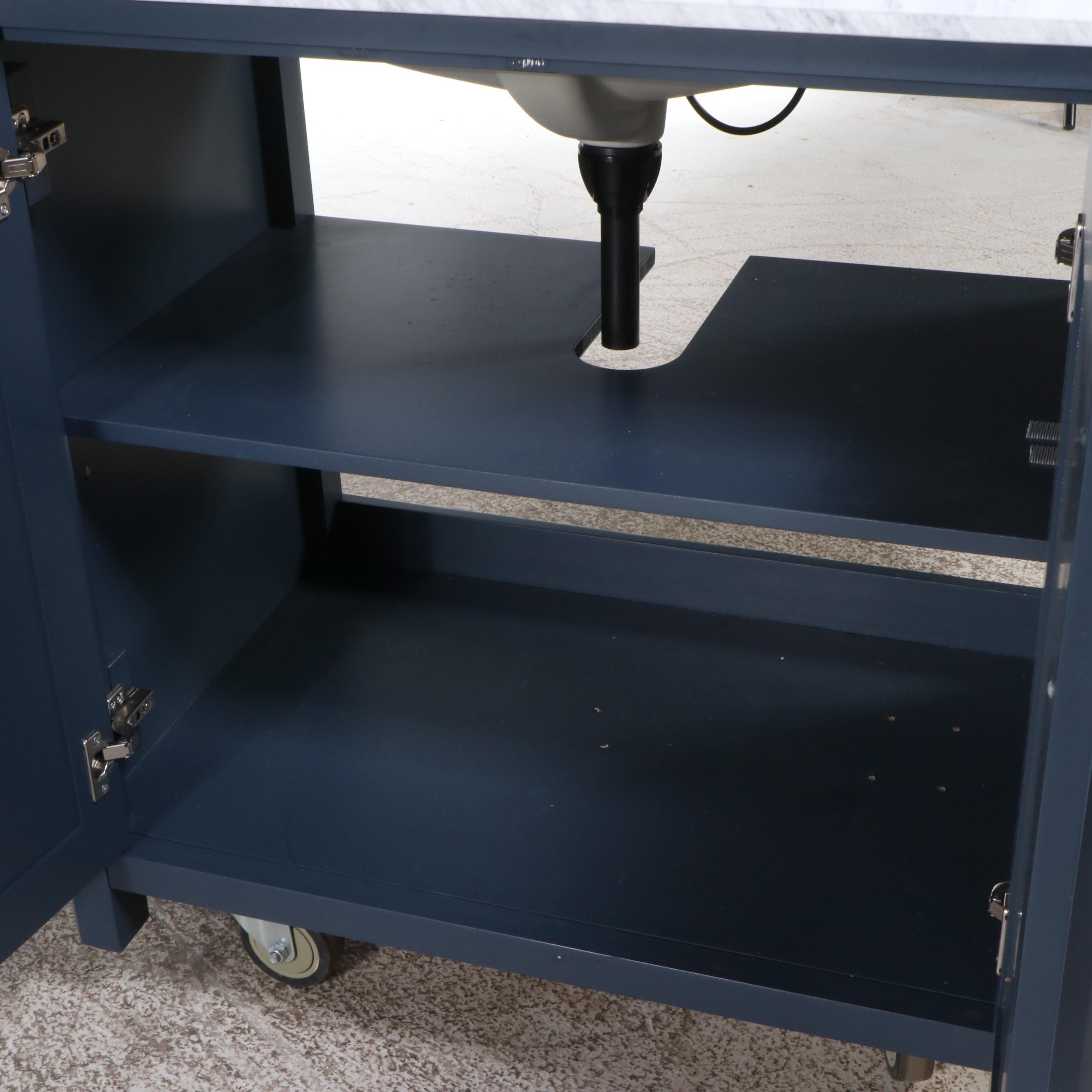 OVE Decors Marble Undermount Single Vanity with Blue Cabinet Satin Nickel Faucet