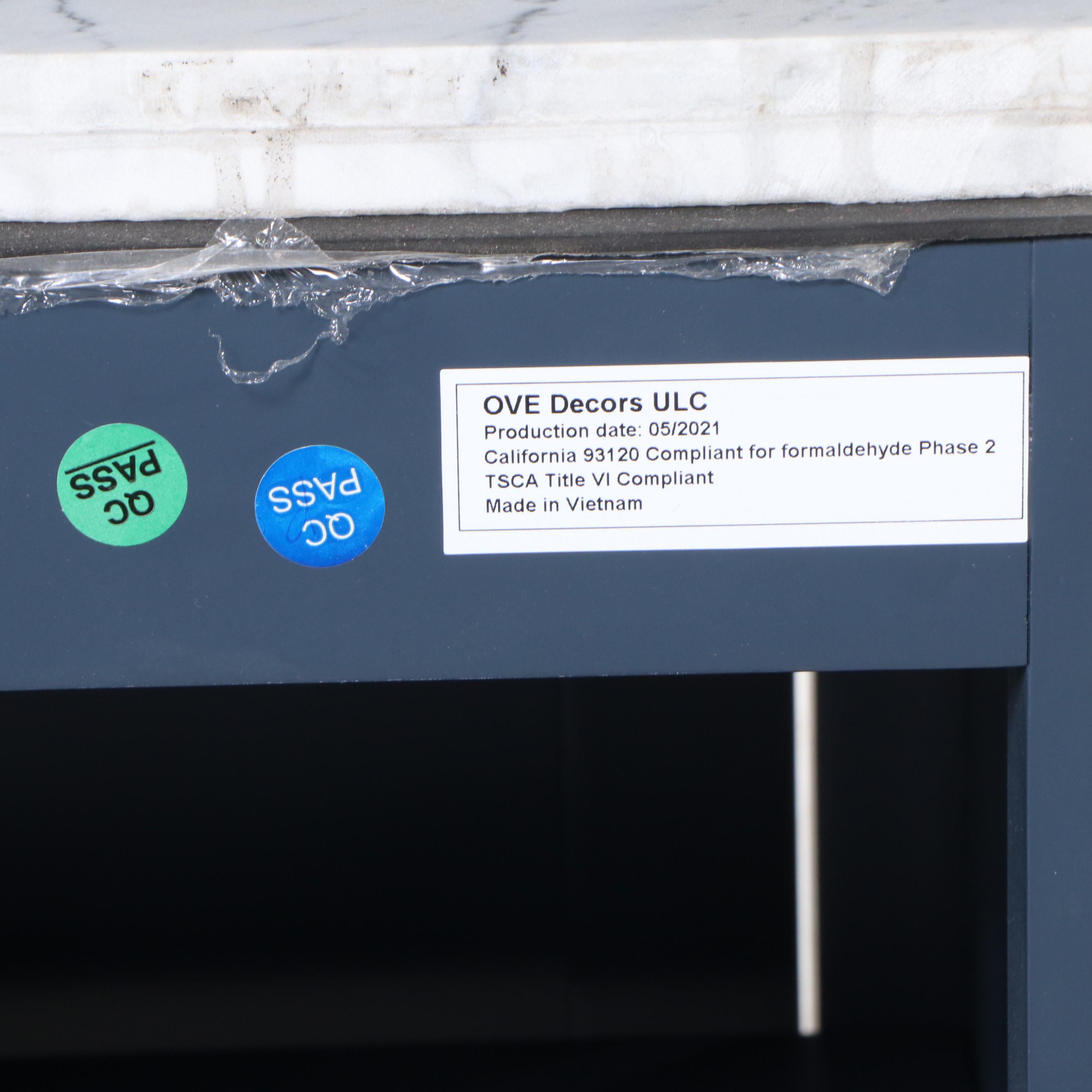 OVE Decors Marble Undermount Single Vanity with Blue Cabinet Satin Nickel Faucet