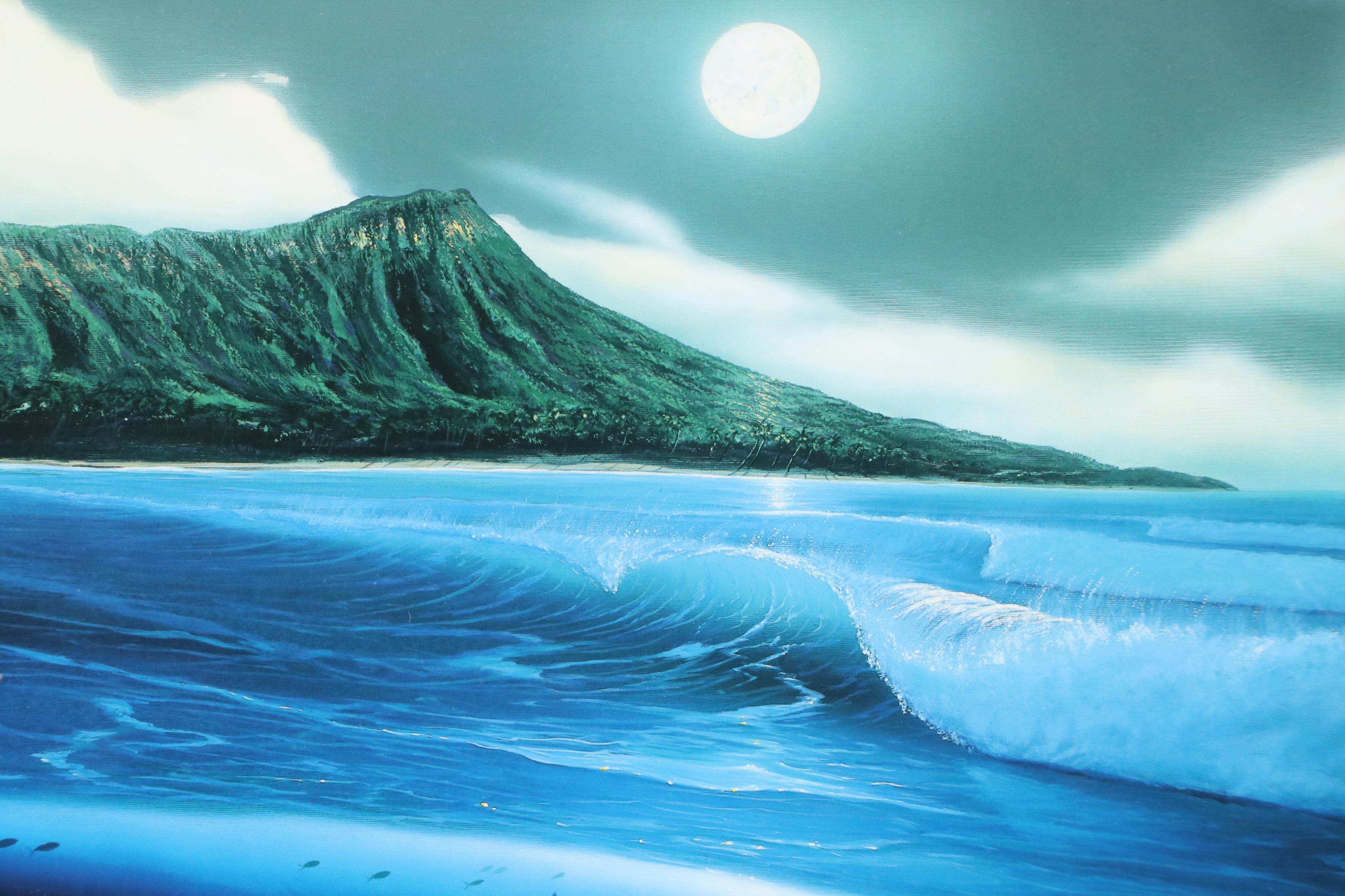Robert Wyland Embossed Giclée "Diamond Head Moon," 1998