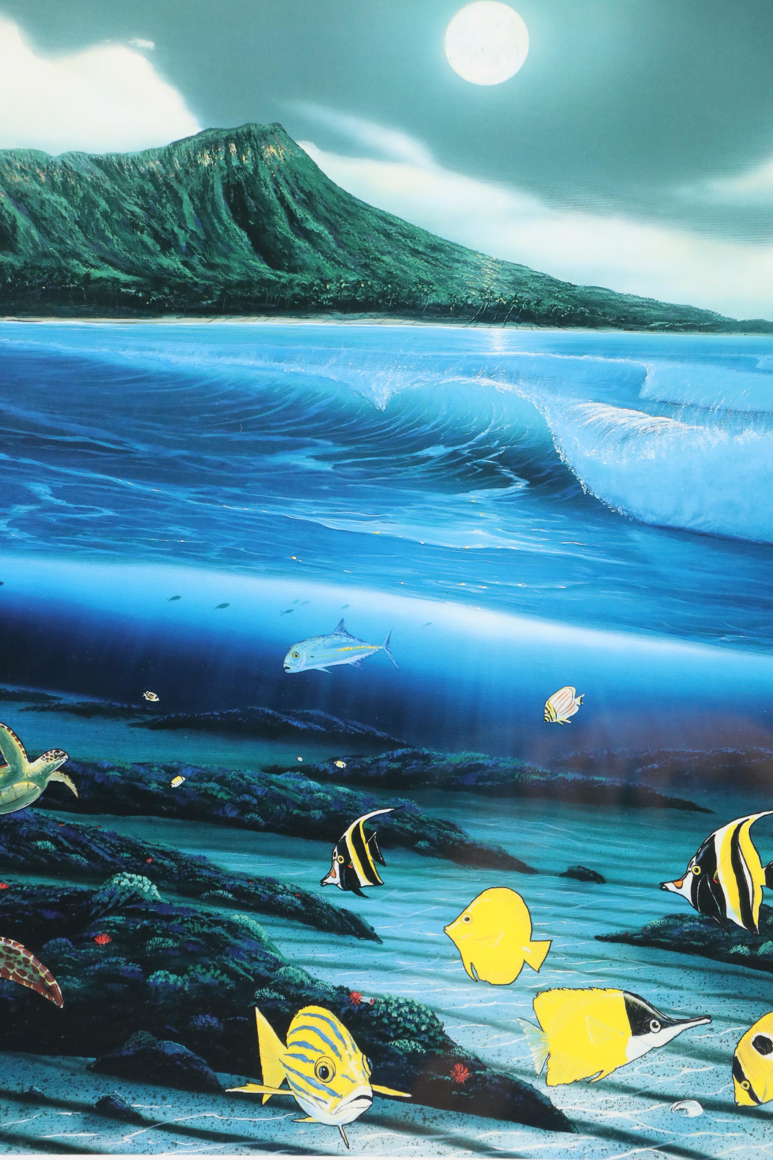 Robert Wyland Embossed Giclée "Diamond Head Moon," 1998