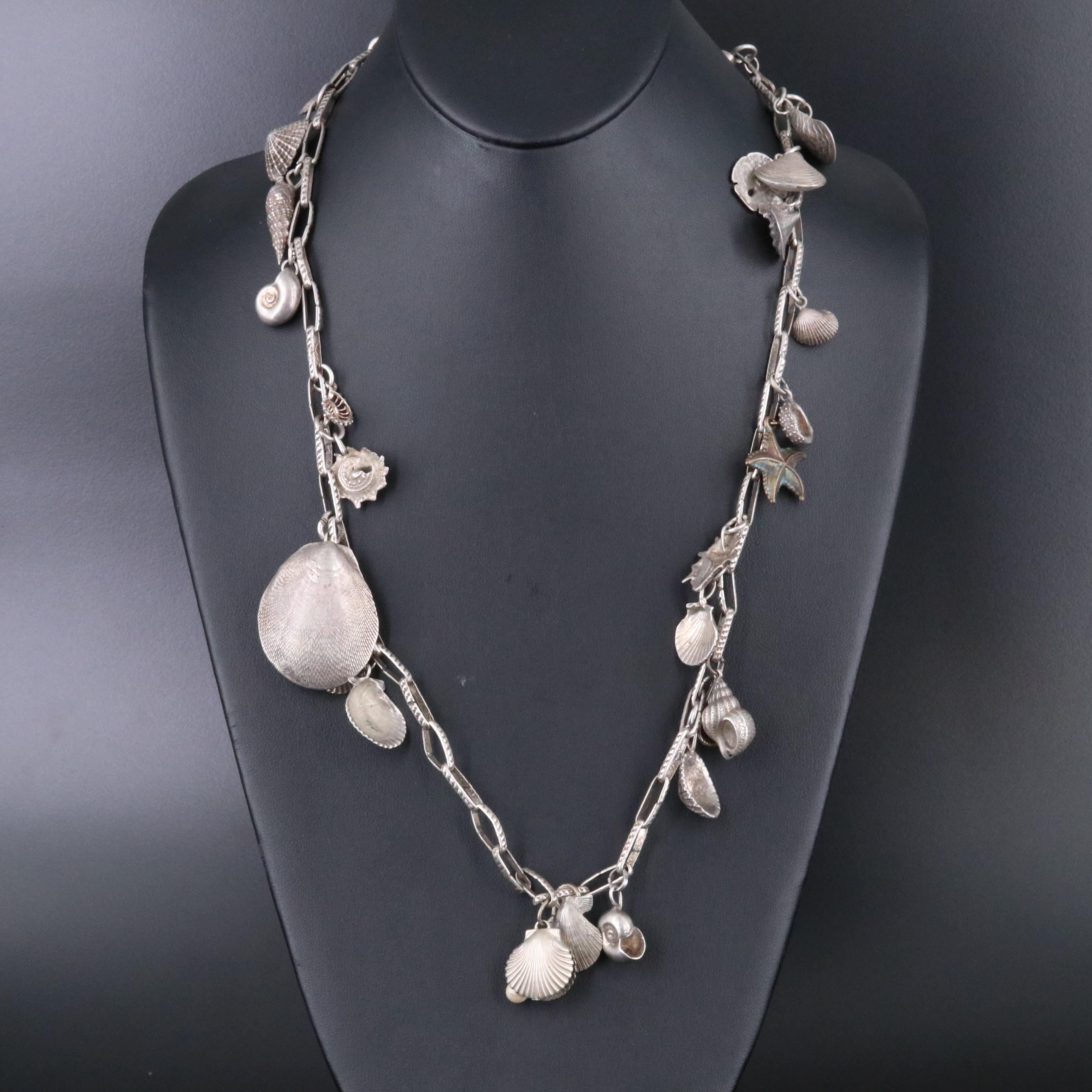 Sterling Shell Themed Charm Necklace