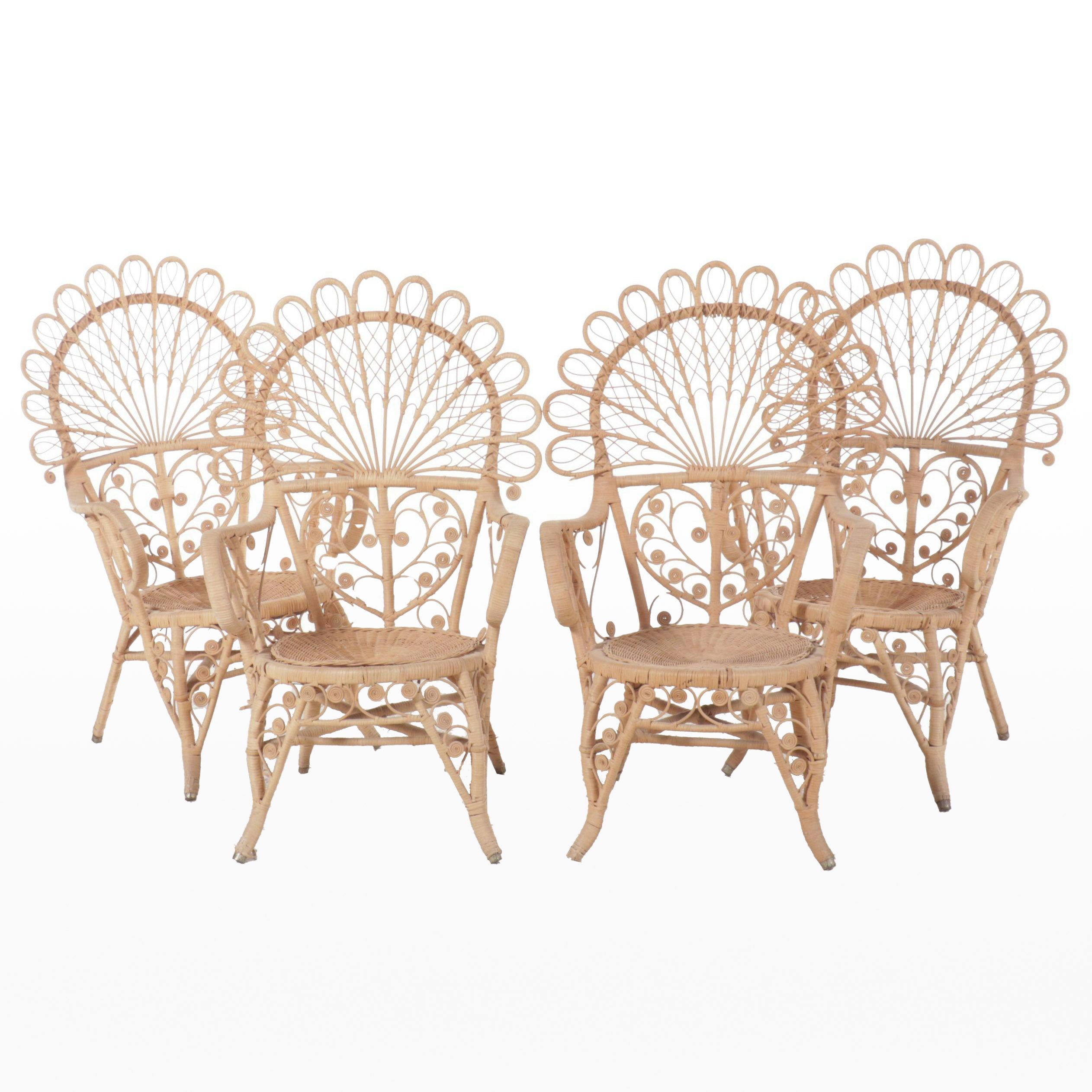 Set of Four Victorian Natural Finish Wicker Armchairs