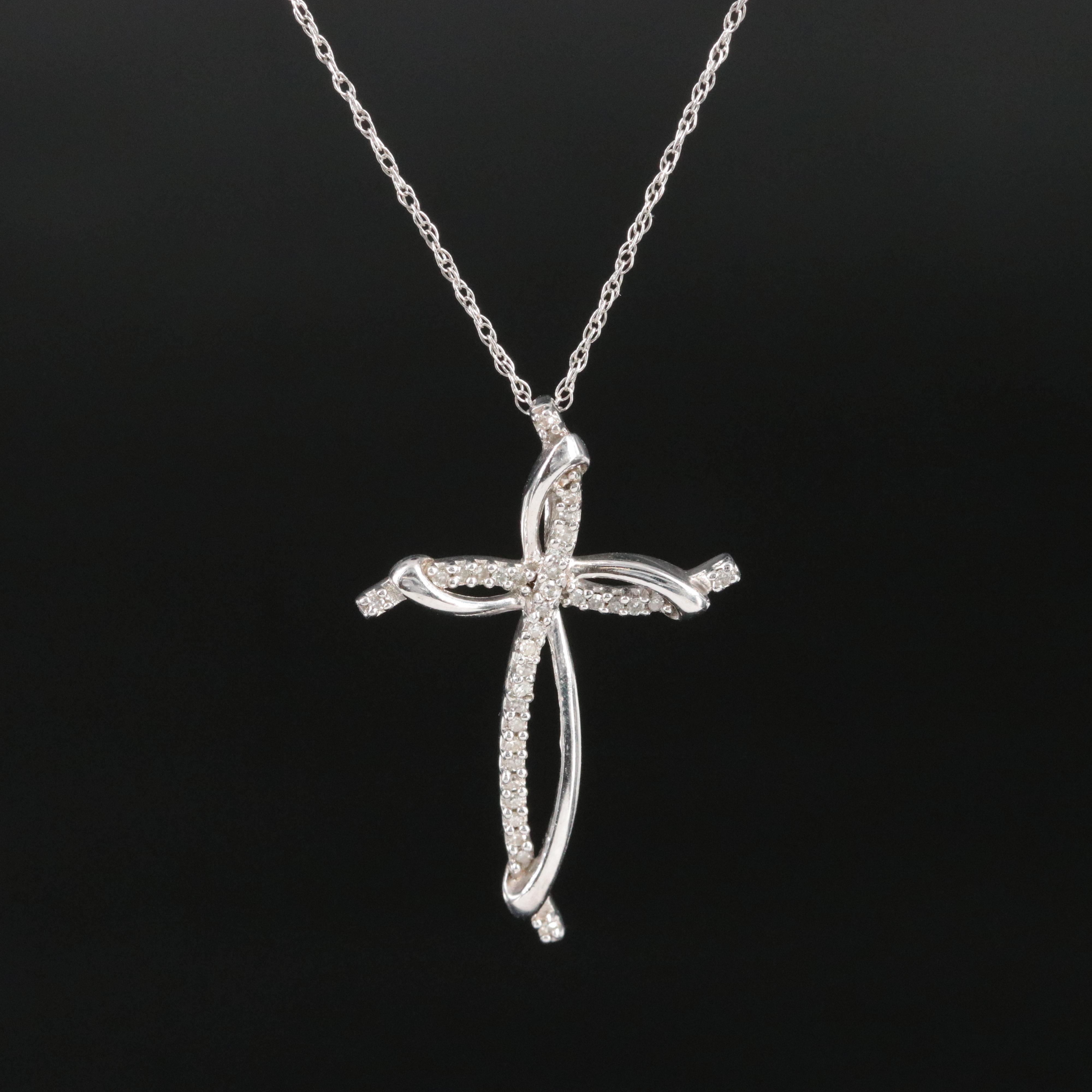 Sterling and Diamond Cross Pendant Necklace