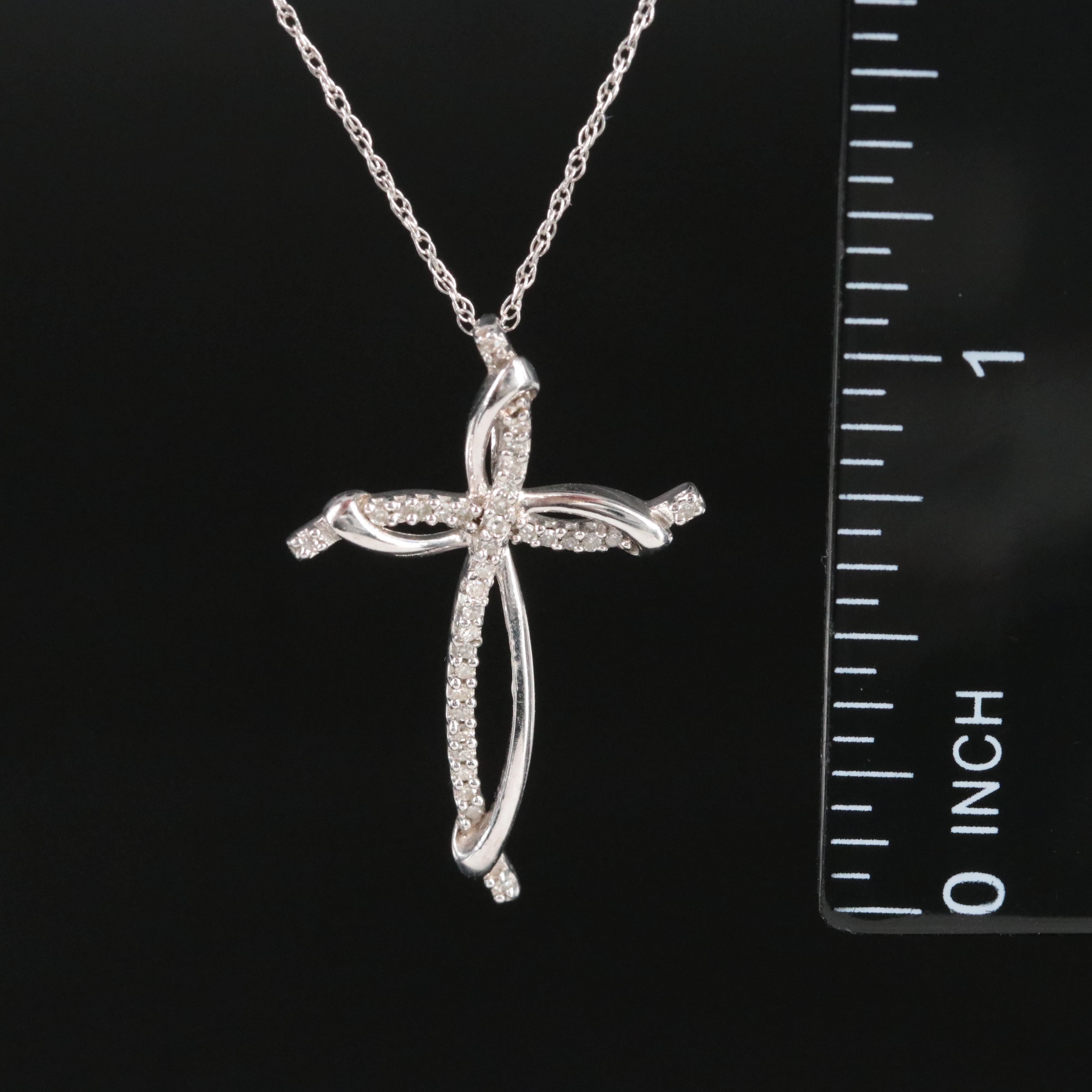 Sterling and Diamond Cross Pendant Necklace