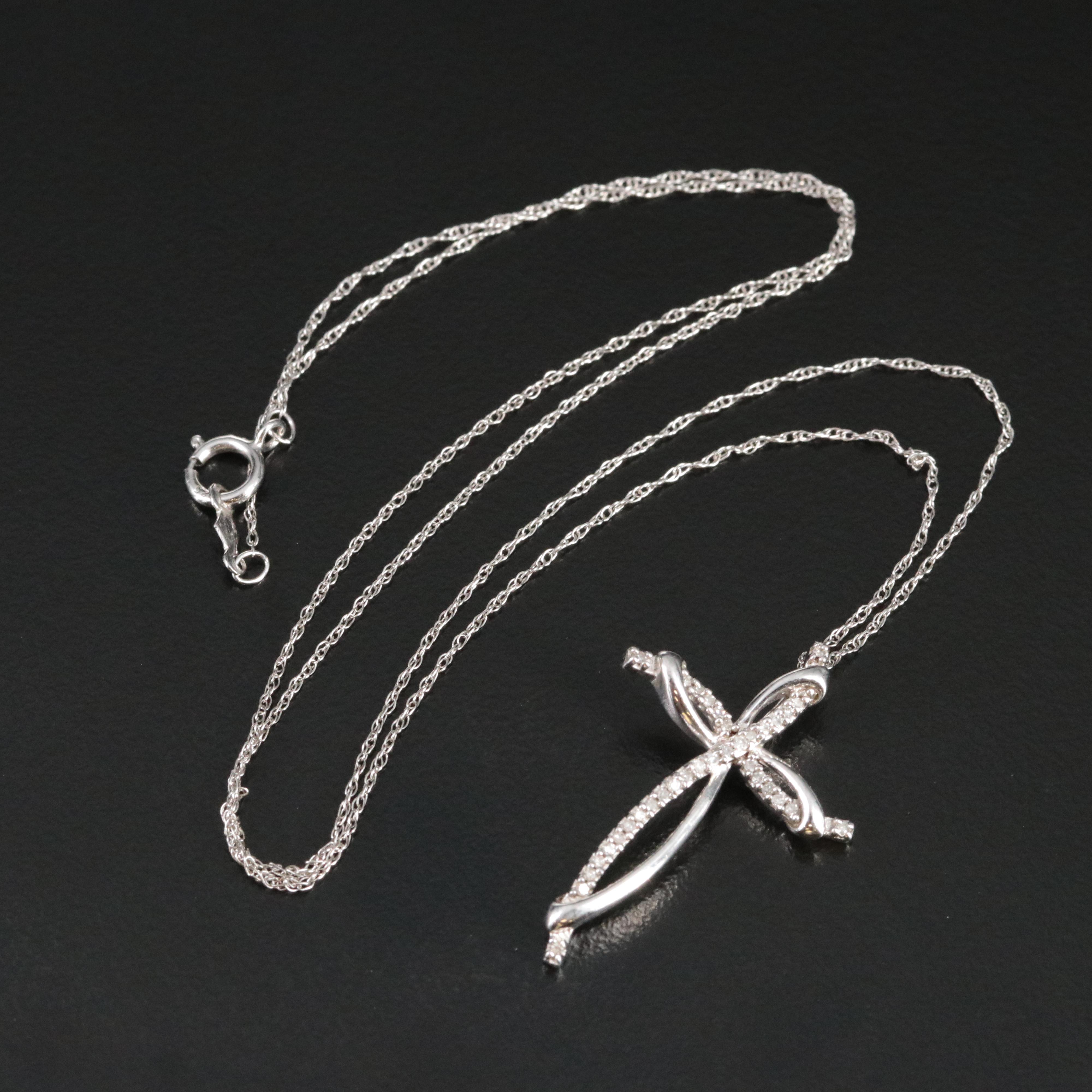 Sterling and Diamond Cross Pendant Necklace