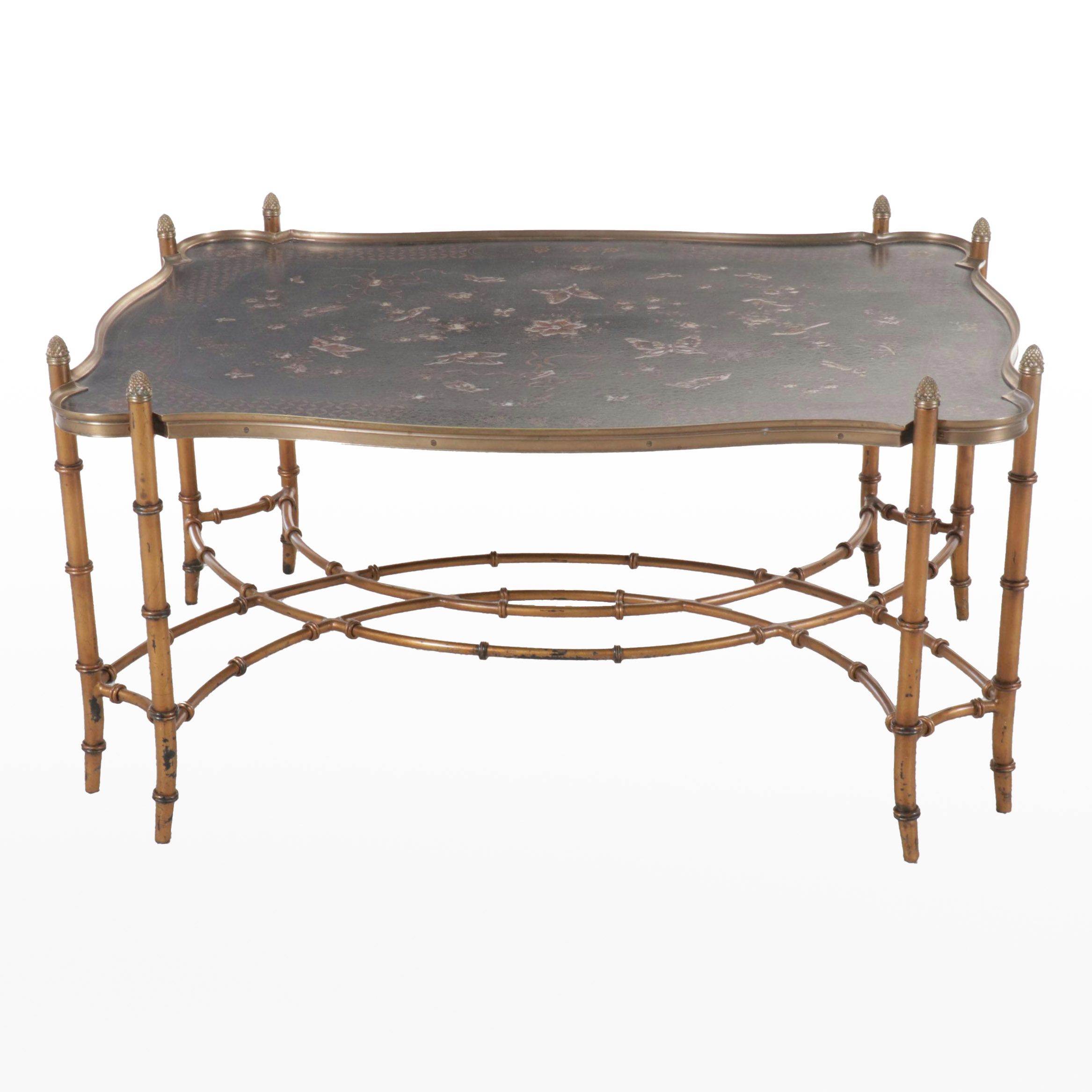 Chinoiserie Style Bronze Coffee Table with Butterfly Motifs