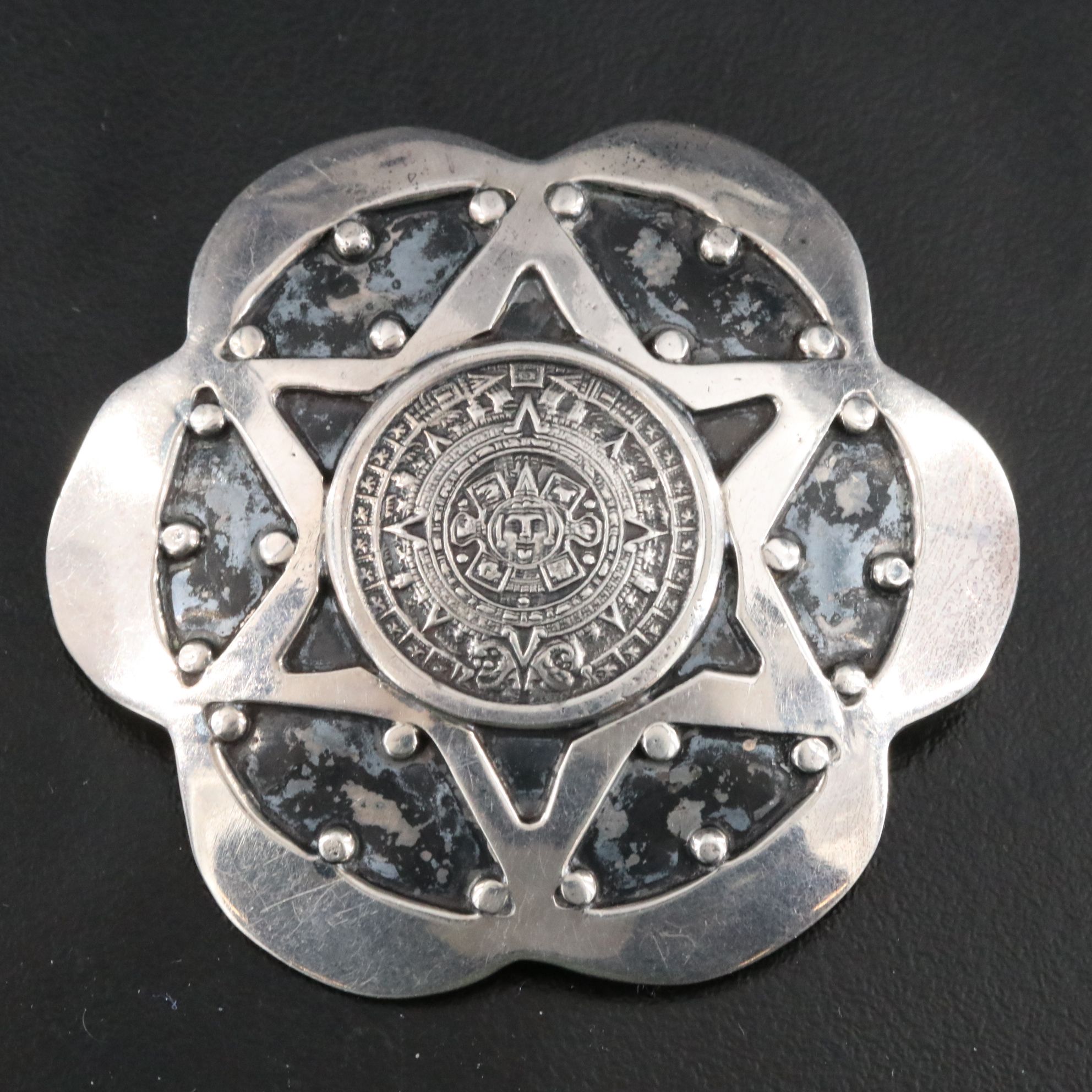 Mexican Sterling Aztec Calendar Converter Brooch