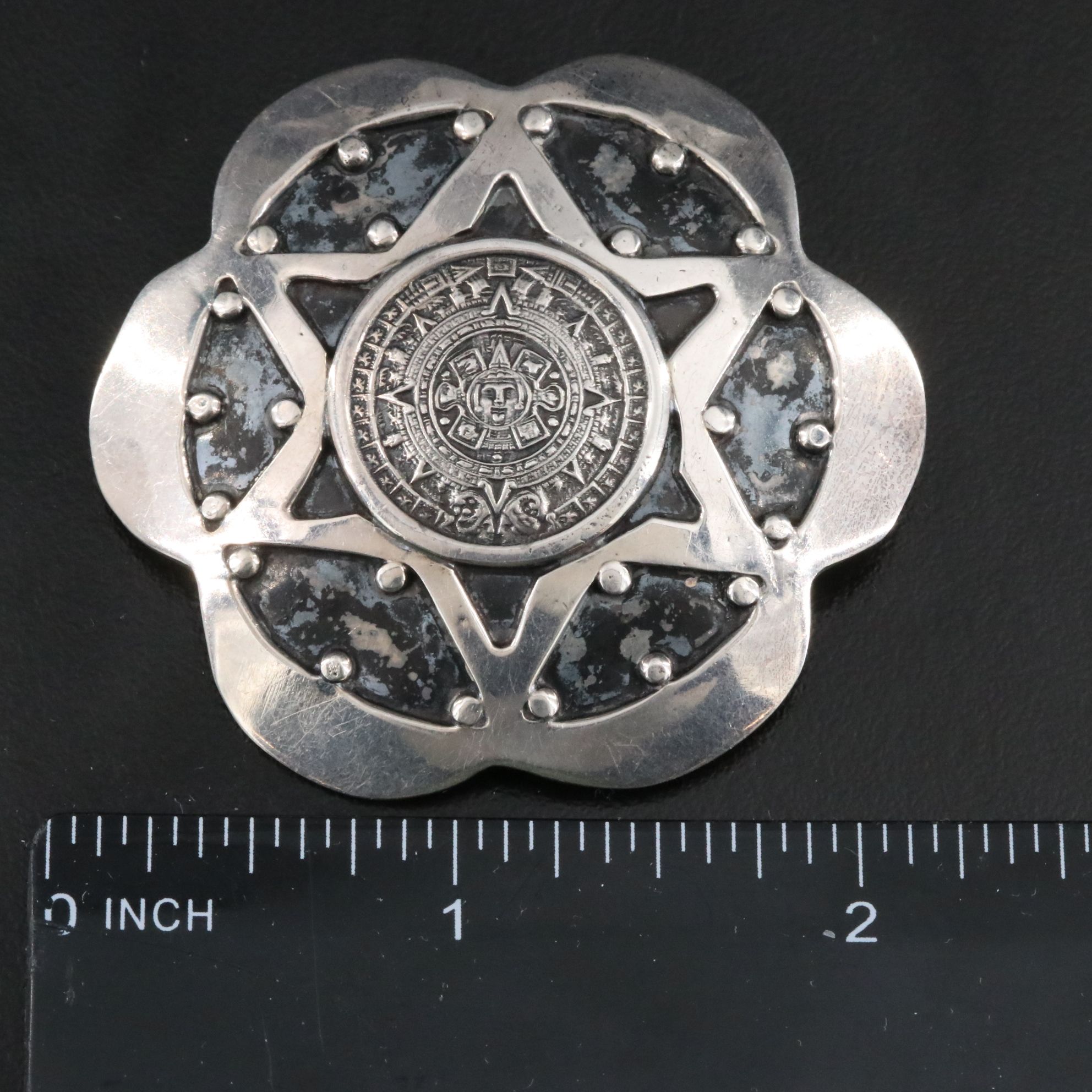 Mexican Sterling Aztec Calendar Converter Brooch