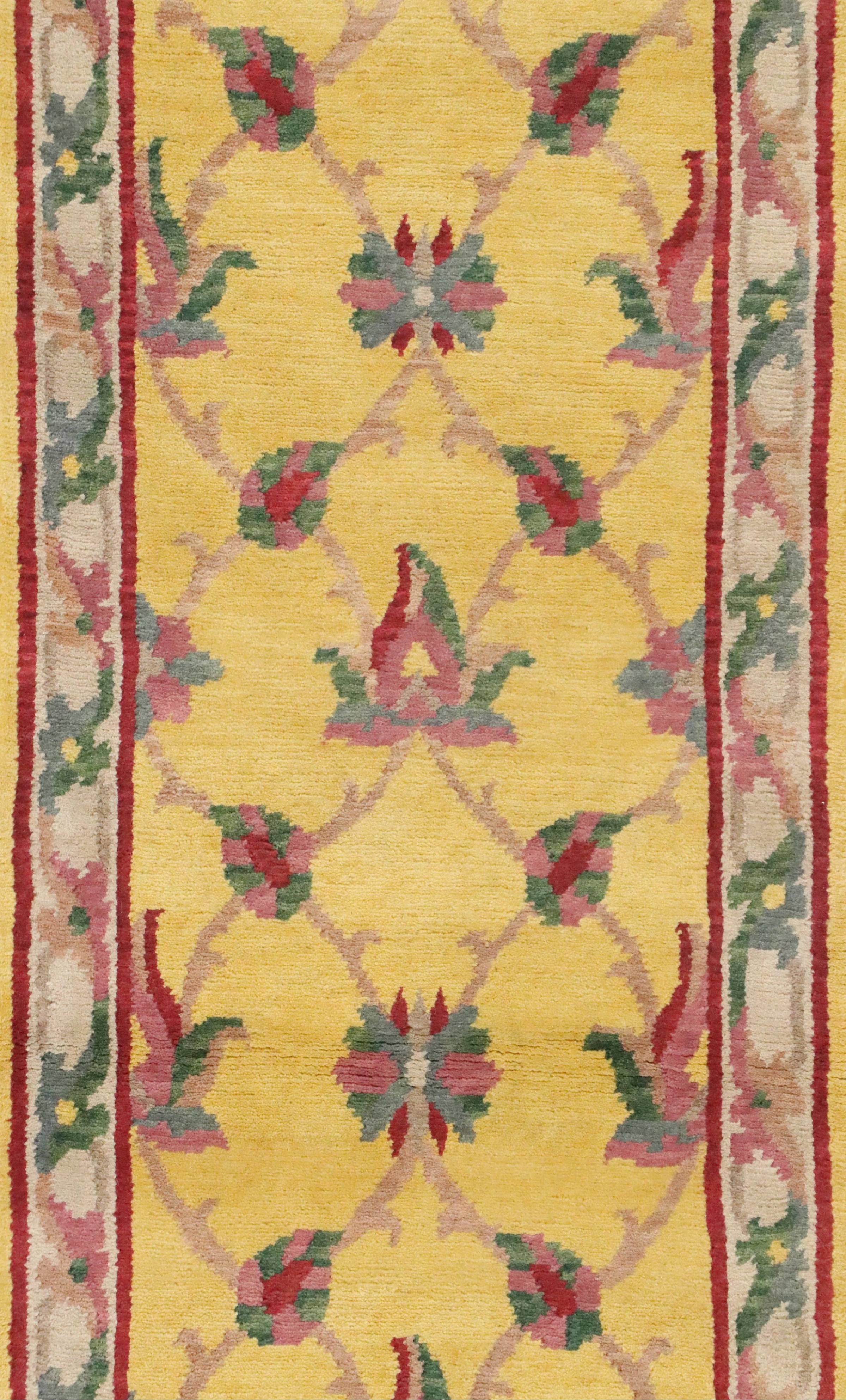2'7 x 10'4 Hand-Knotted Tibetan Floral Lattice Carpet Runner