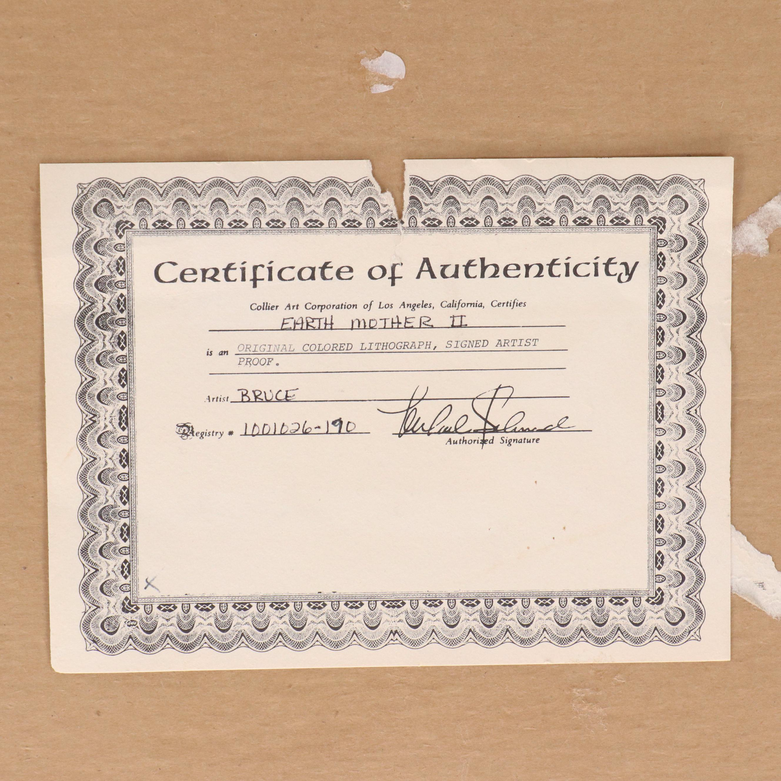 John A. Bruce Color Lithograph "Earth Mother II," 1998