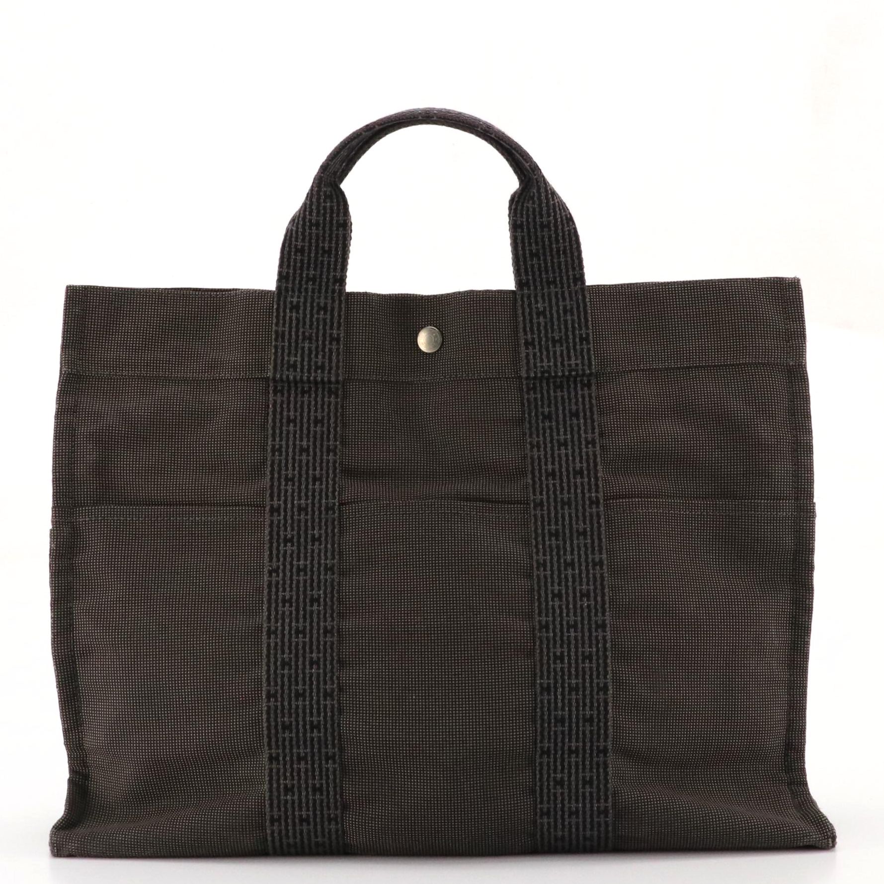 Hermès Herline Fourre-Tout MM Zip Tote in Grey and Black Nylon Canvas