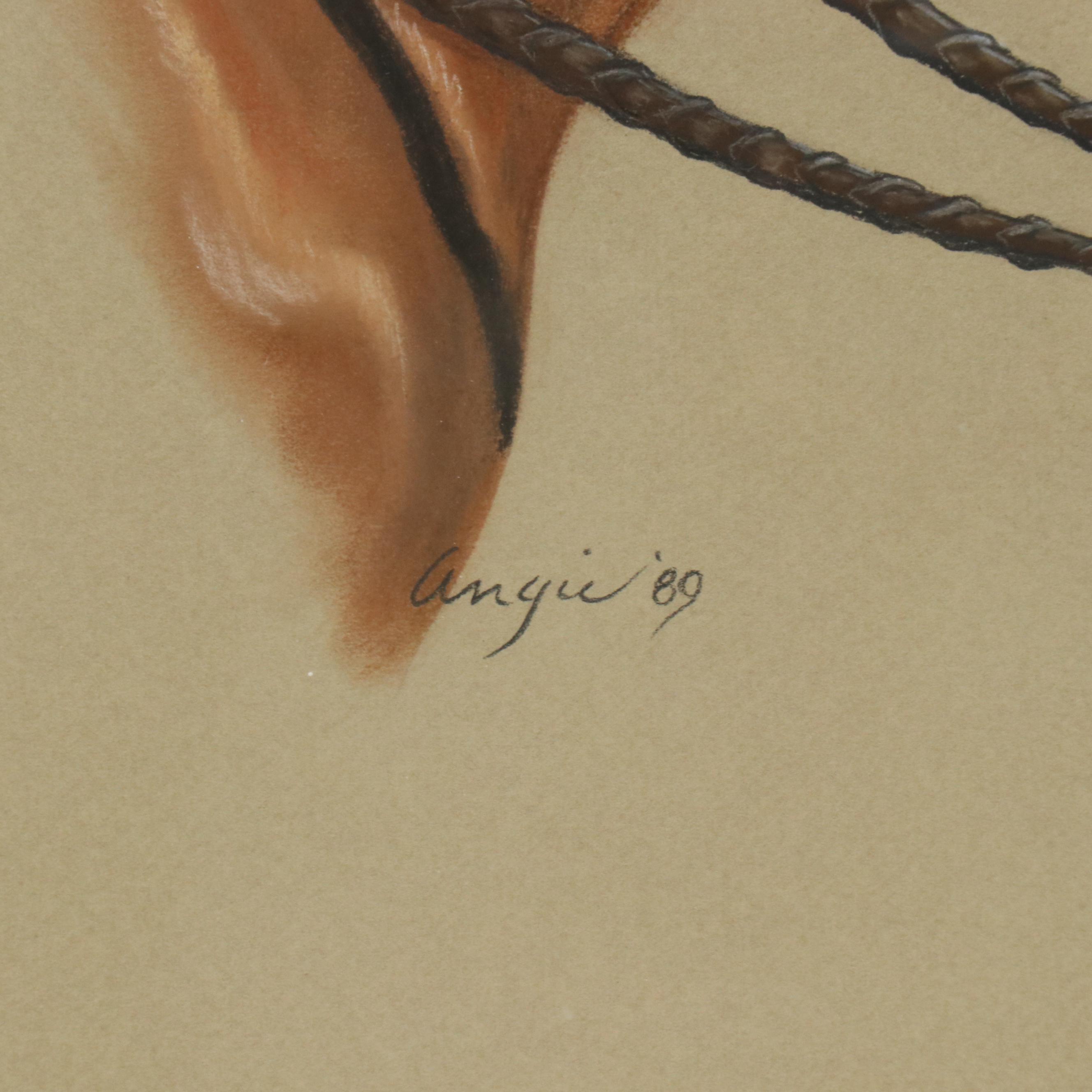 Angie Equine Portrait Chalk Pastel Drawing, 1989
