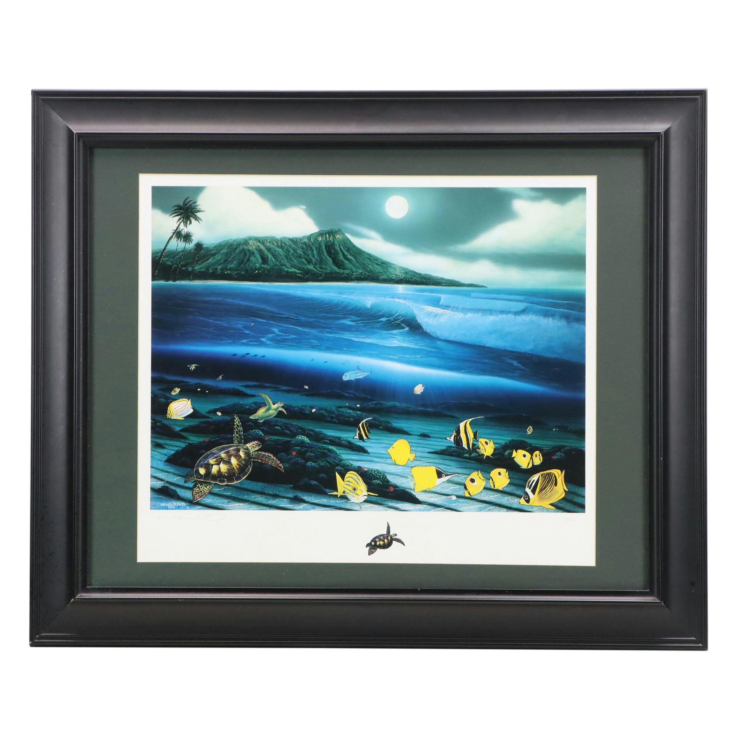 Robert Wyland Embossed Giclée "Diamond Head Moon," 1998