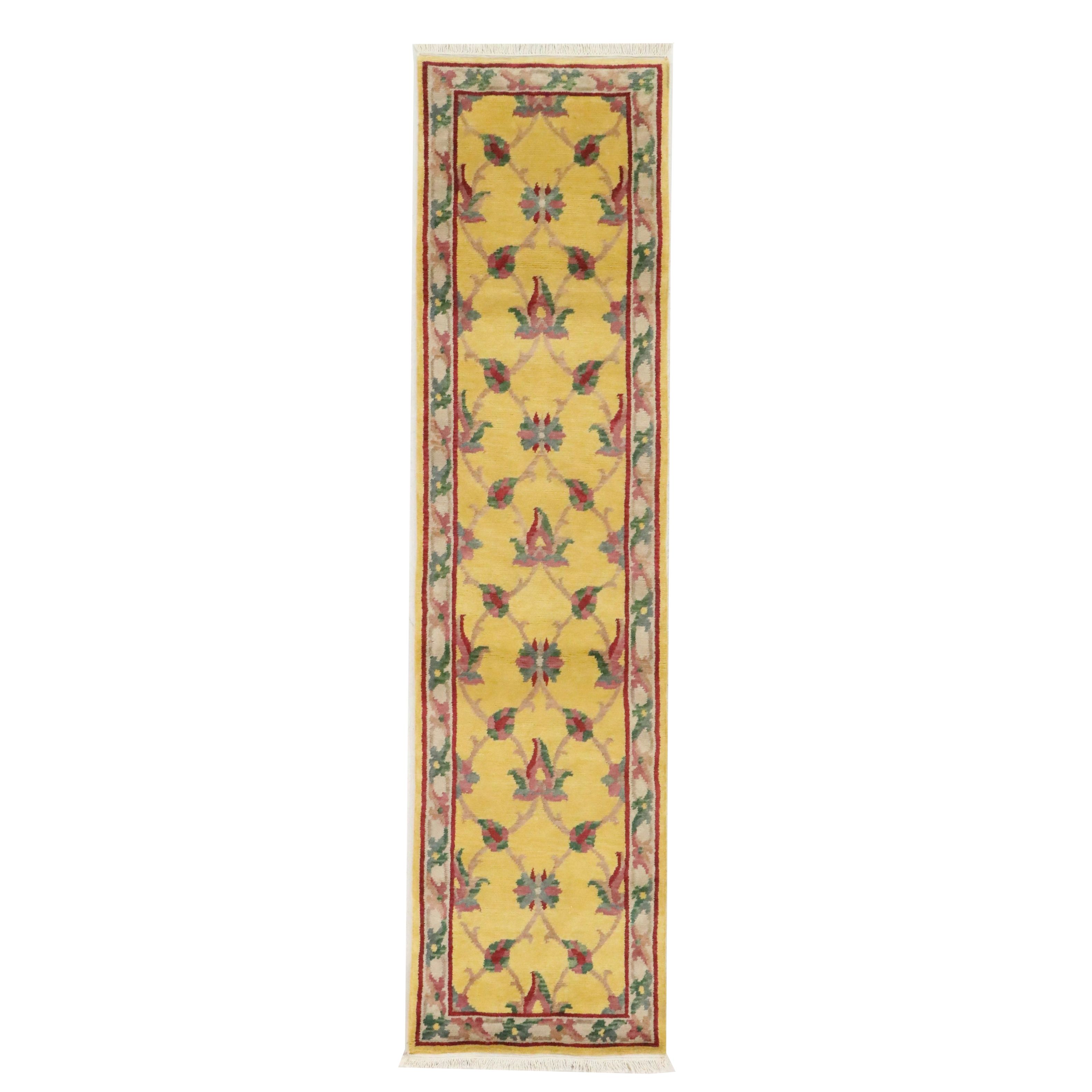 2'7 x 10'4 Hand-Knotted Tibetan Floral Lattice Carpet Runner