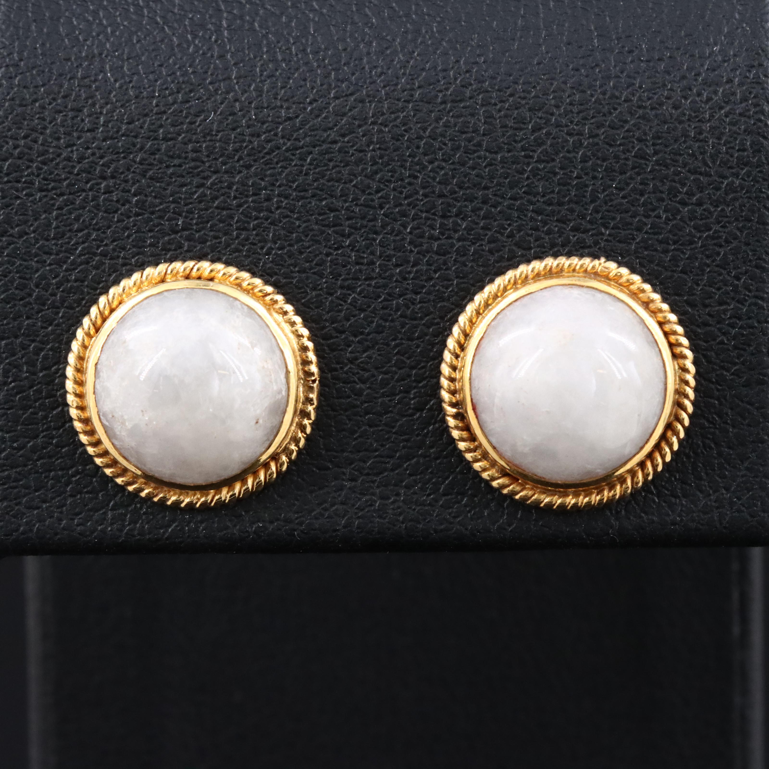 14K Jadeite Button Earrings