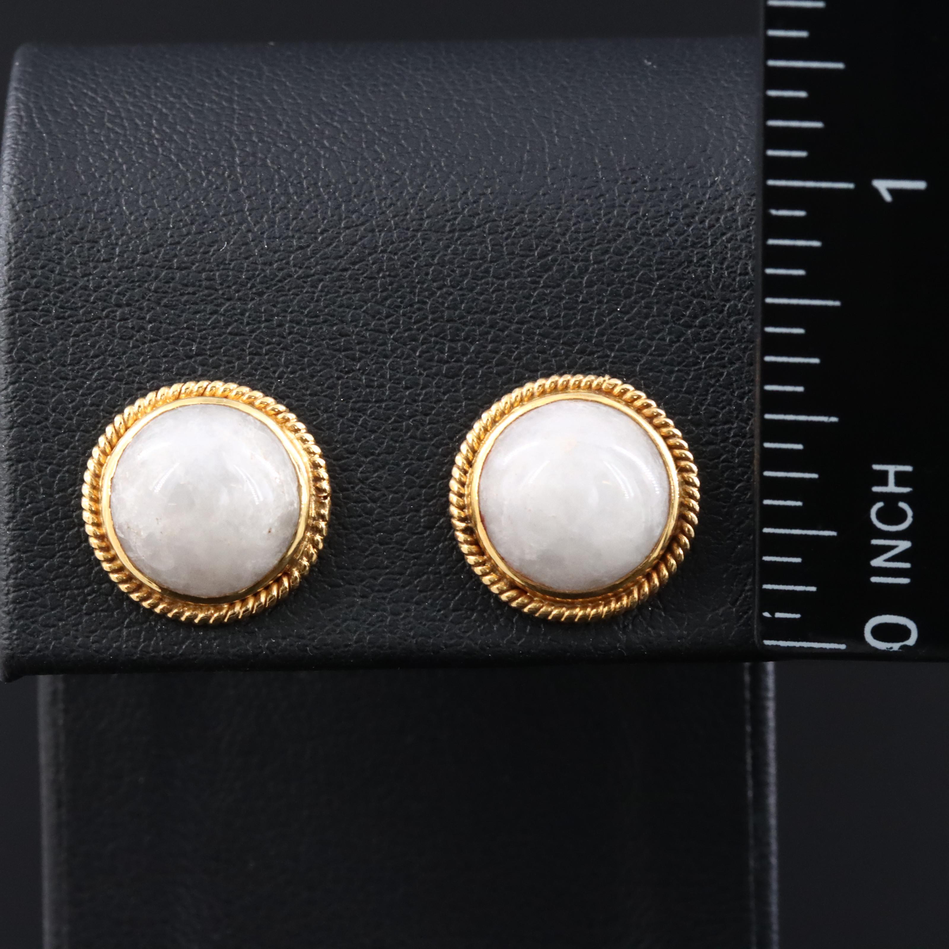 14K Jadeite Button Earrings