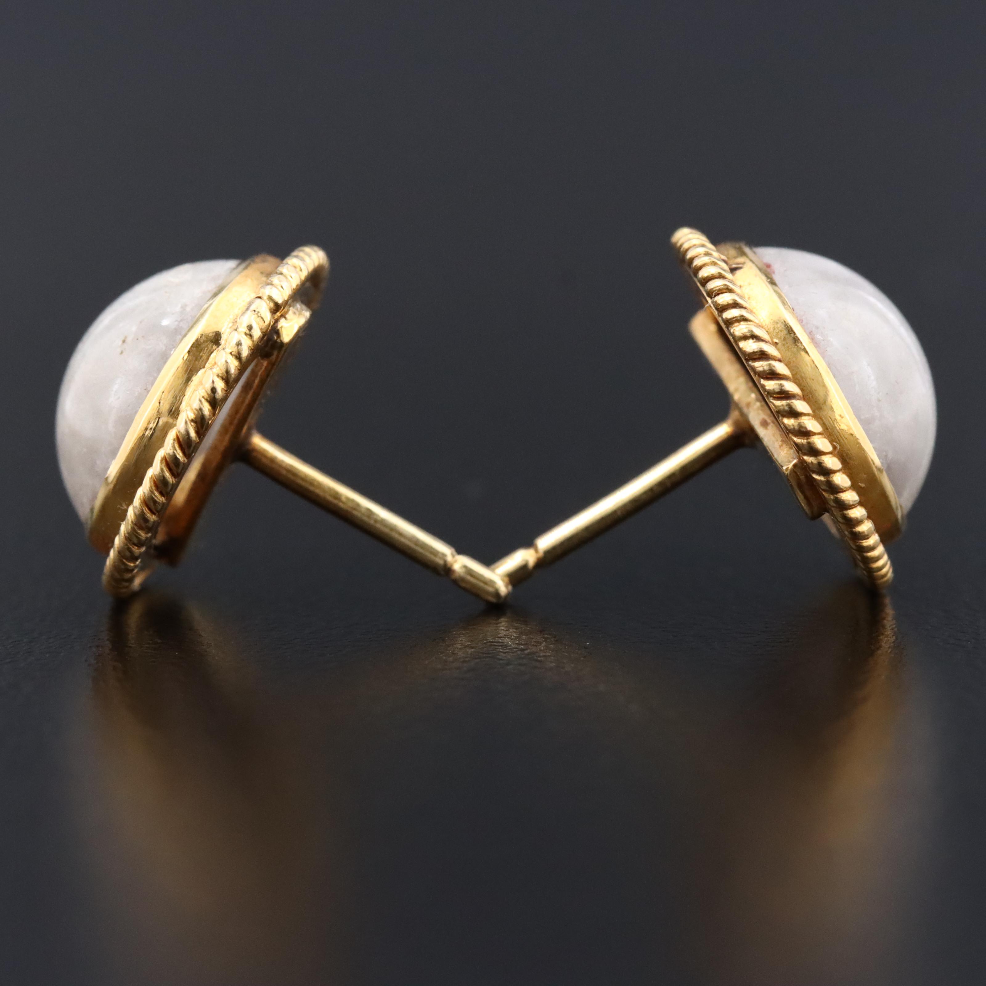 14K Jadeite Button Earrings