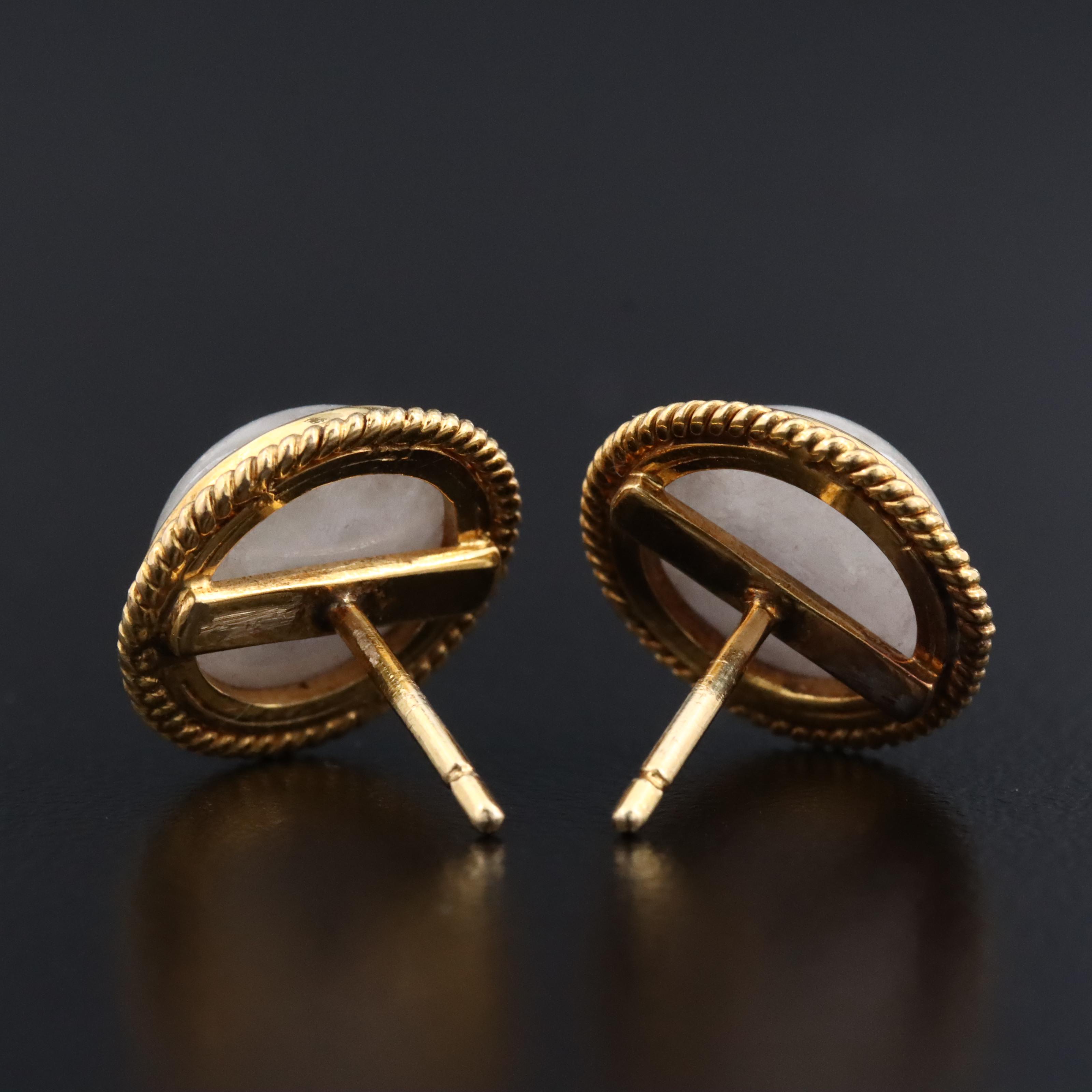 14K Jadeite Button Earrings