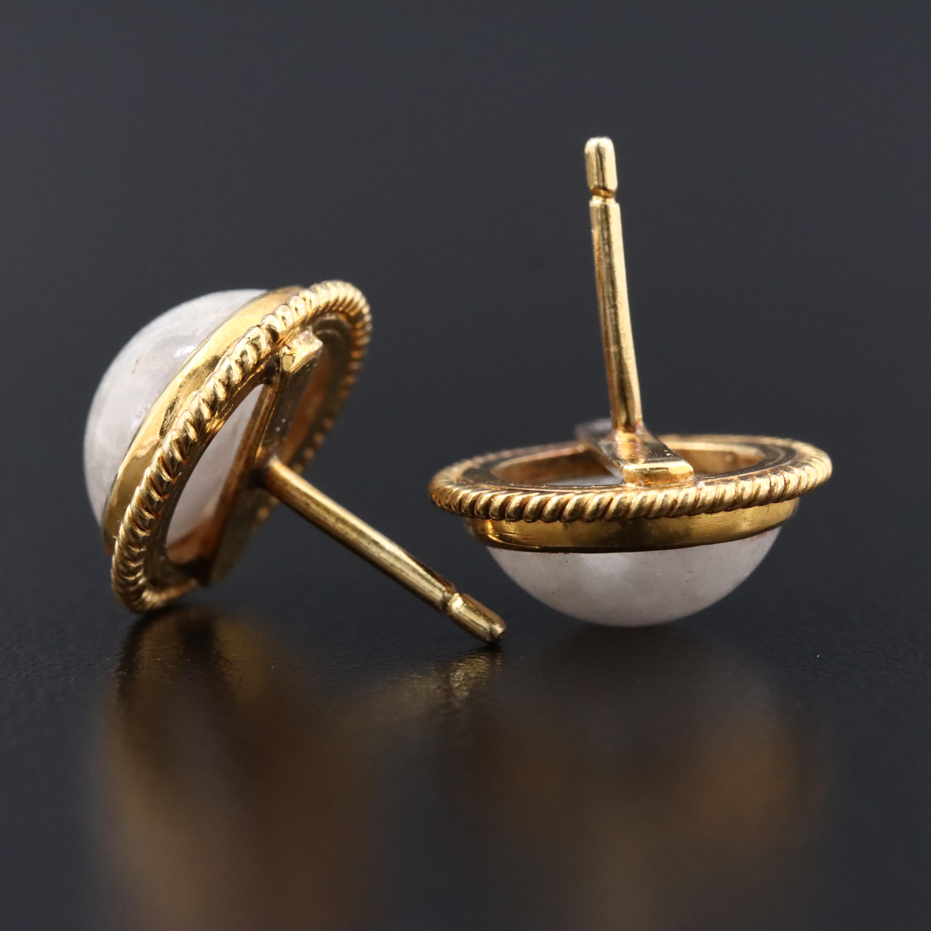 14K Jadeite Button Earrings