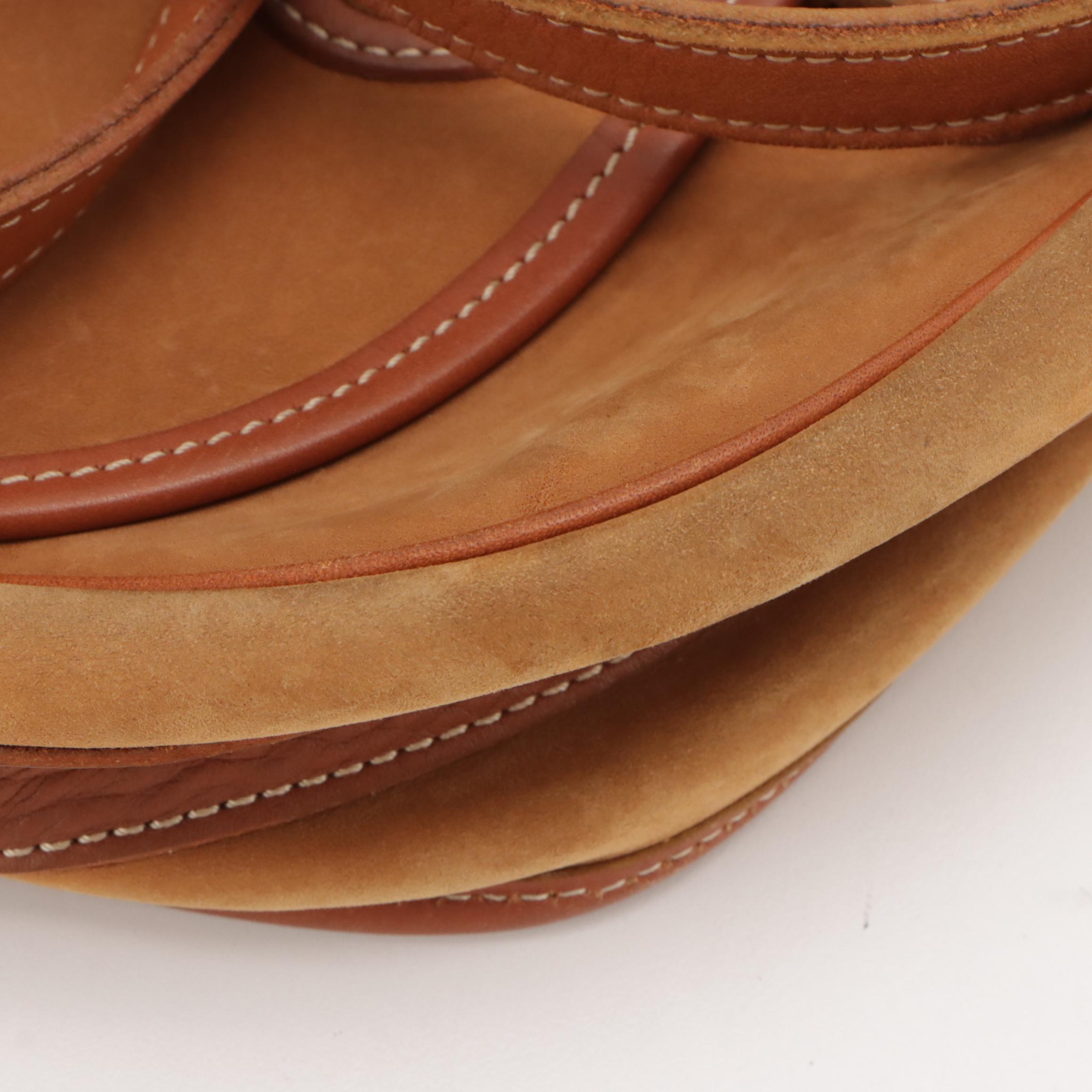 Burberrys Vintage Saddle Flap Crossbody in Caramel Brown Nubuck and Leather