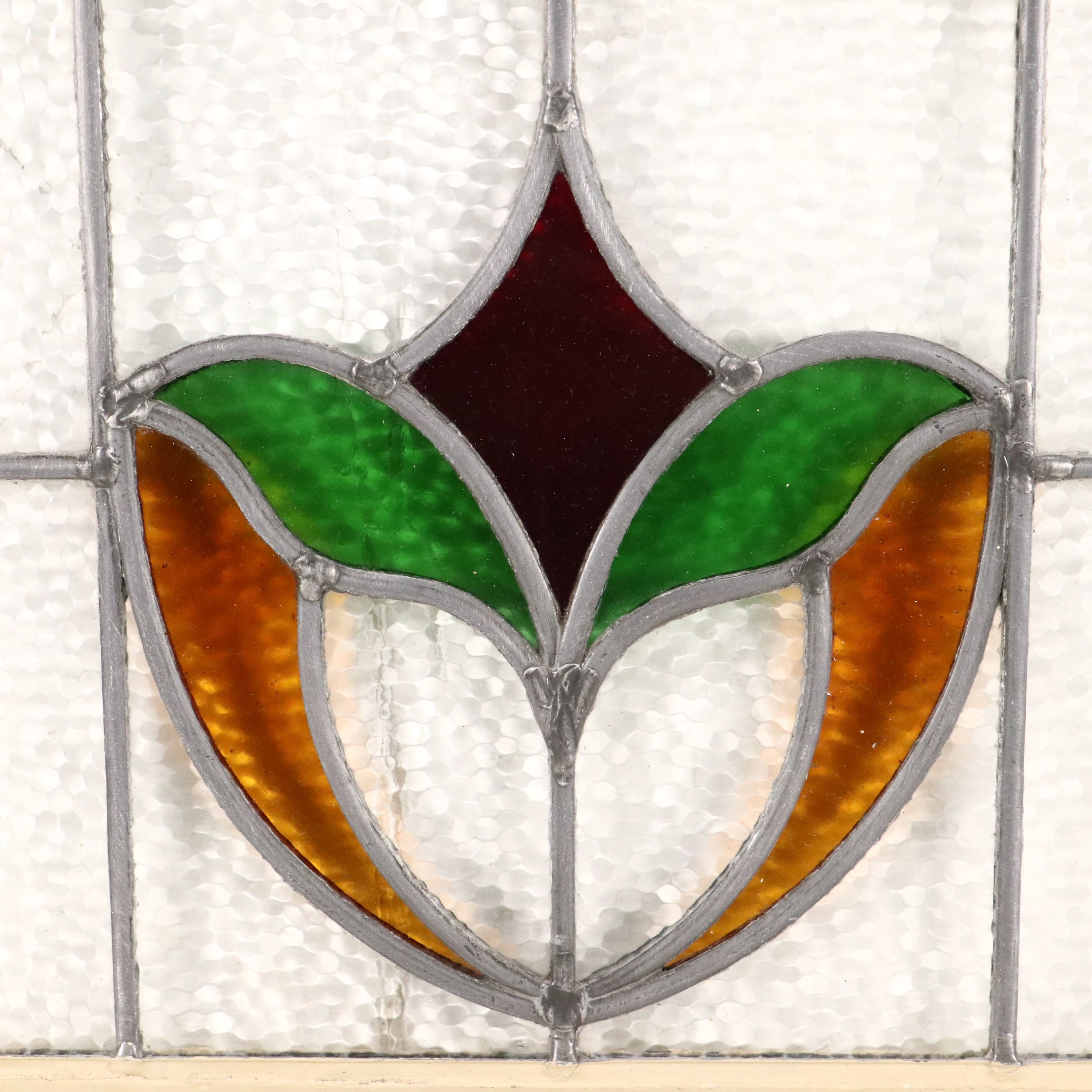 Framed Arts & Crafts Style Geometric Stained Lead Glass Window Panel