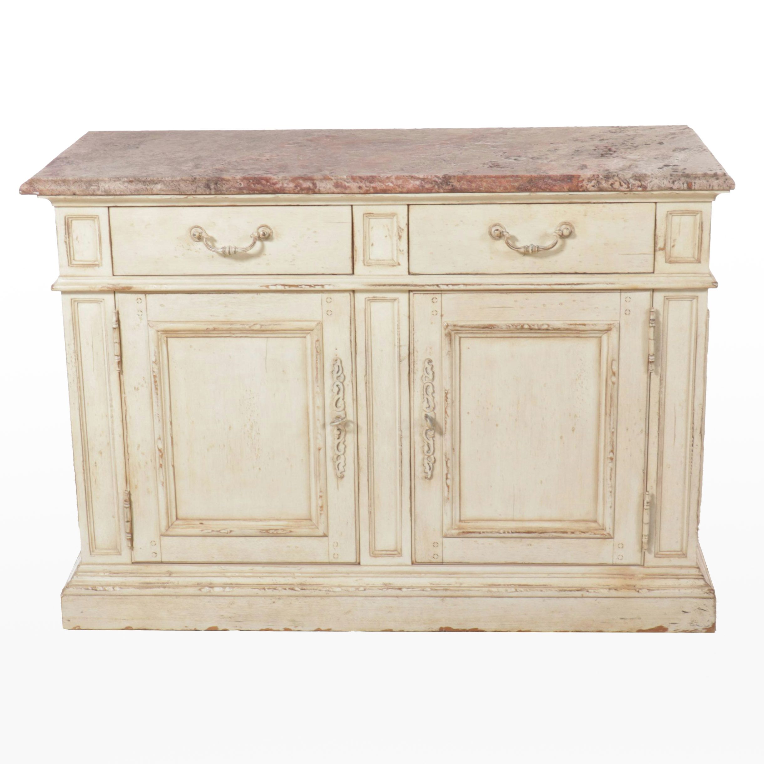 Hickory White Antiqued Painted Wood and Marble Top "Old World" Server