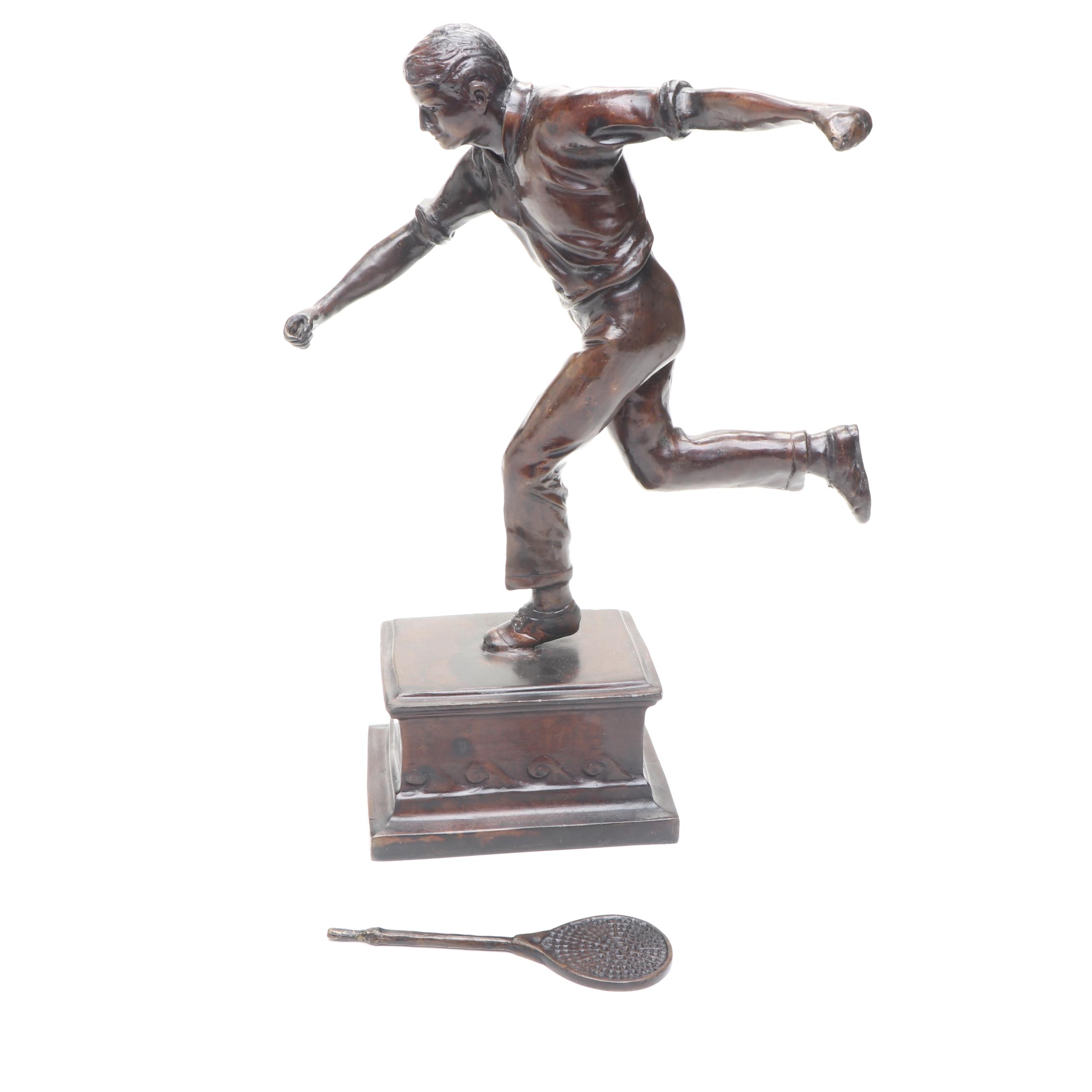 Maitland-Smith Bronze Tennis Player Statue, Late 20th Century